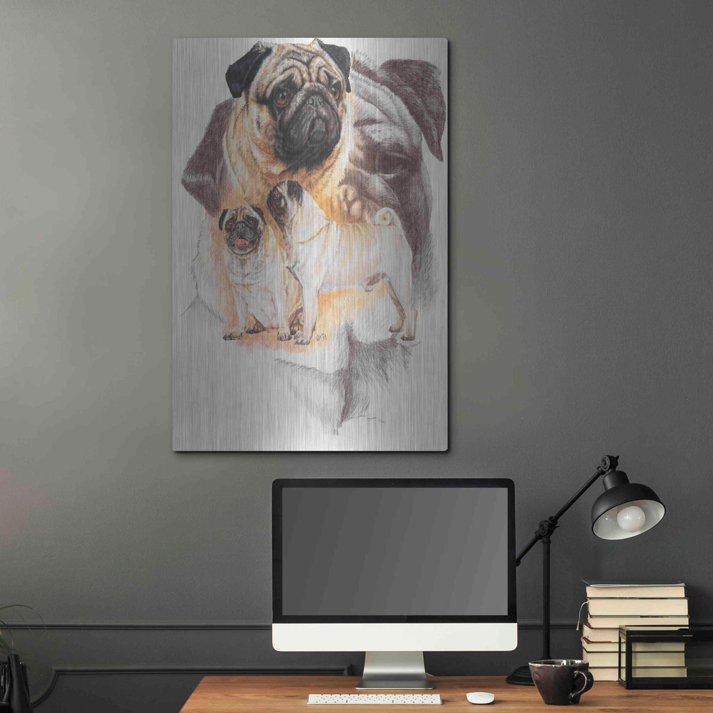 Luxe Metal Art 'Pug and Ghost' by Barbara Keith, Metal Wall Art,24x36