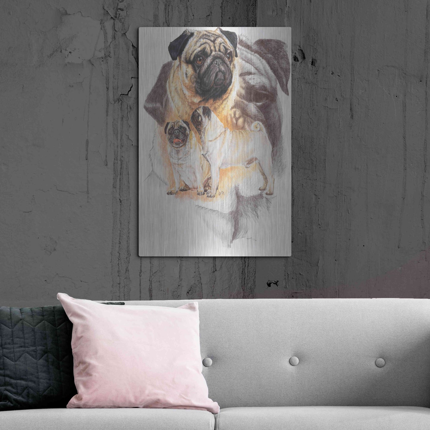 Luxe Metal Art 'Pug and Ghost' by Barbara Keith, Metal Wall Art,24x36