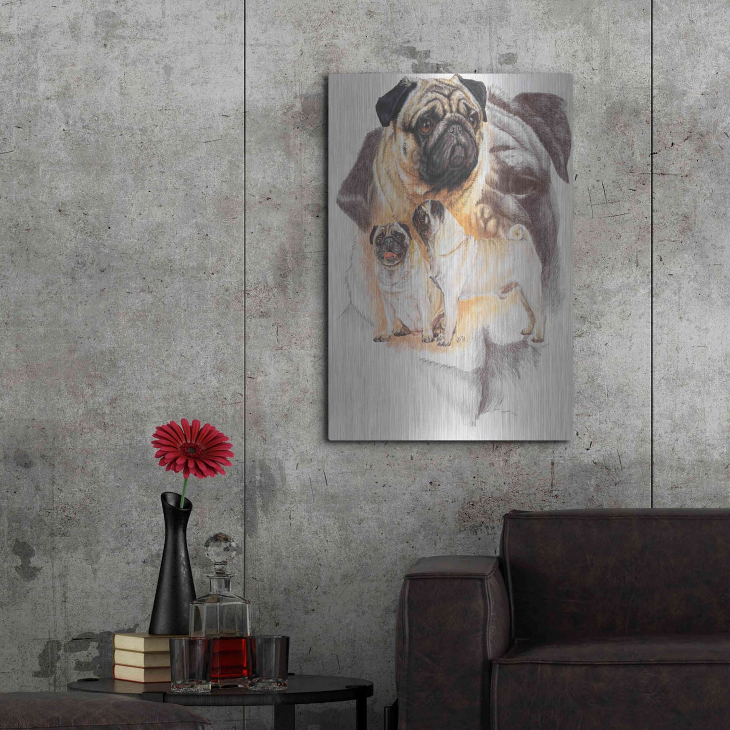 Luxe Metal Art 'Pug and Ghost' by Barbara Keith, Metal Wall Art,24x36