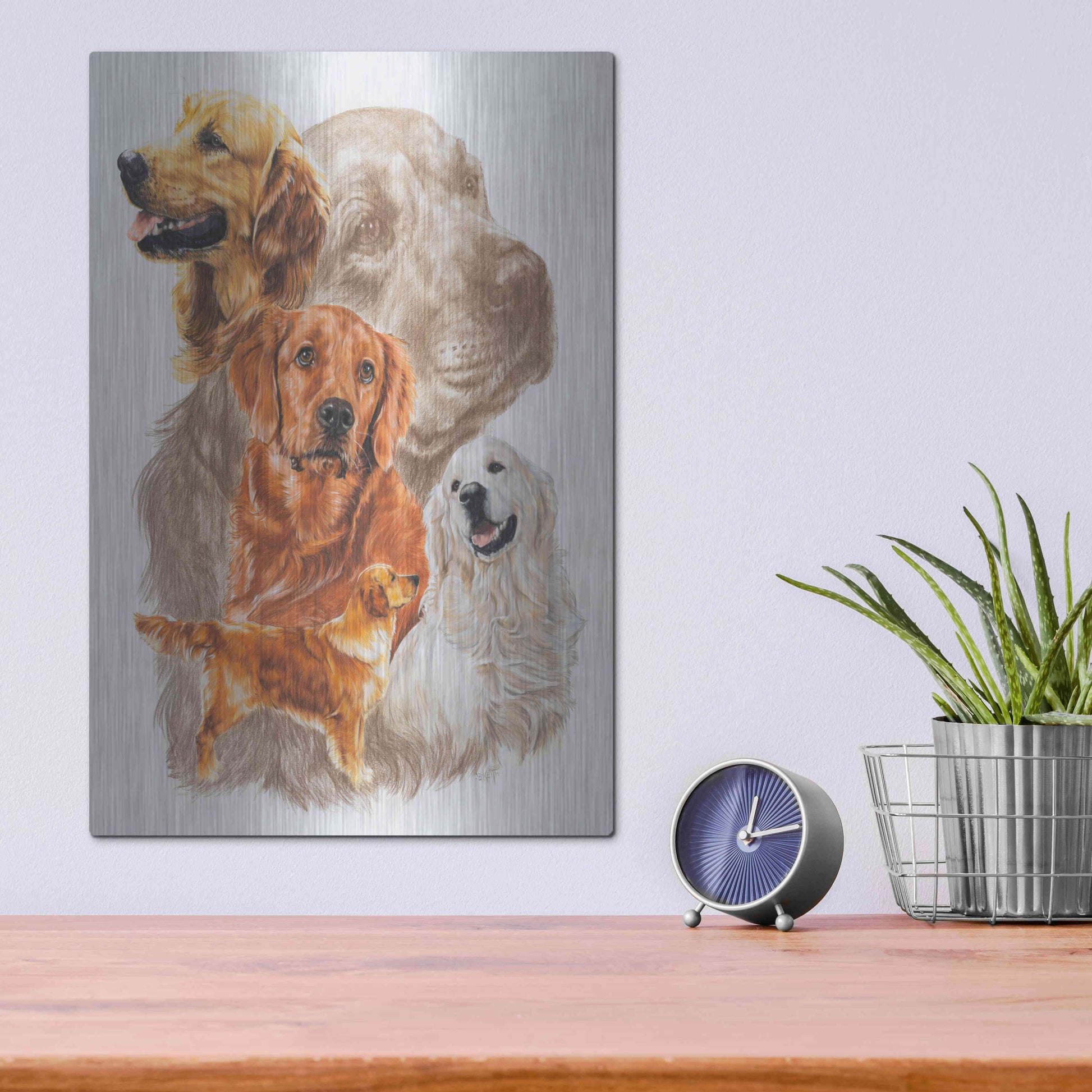 Luxe Metal Art 'Golden Retriever with Ghost Image' by Barbara Keith, Metal Wall Art,12x16