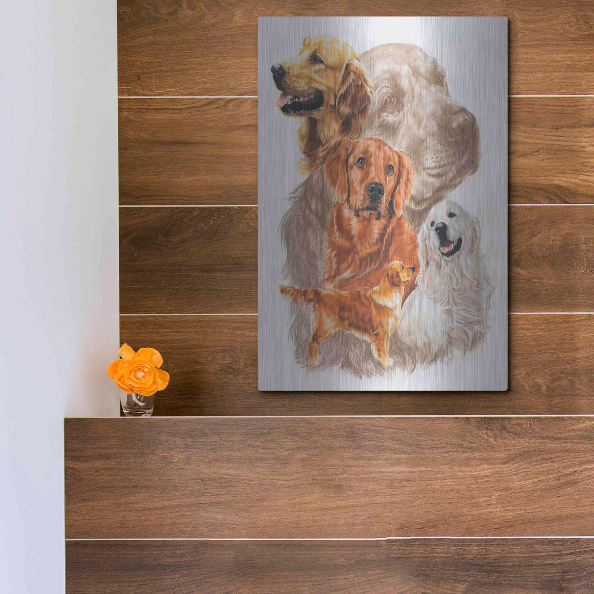 Luxe Metal Art 'Golden Retriever with Ghost Image' by Barbara Keith, Metal Wall Art,12x16