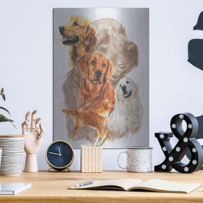 Luxe Metal Art 'Golden Retriever with Ghost Image' by Barbara Keith, Metal Wall Art,12x16