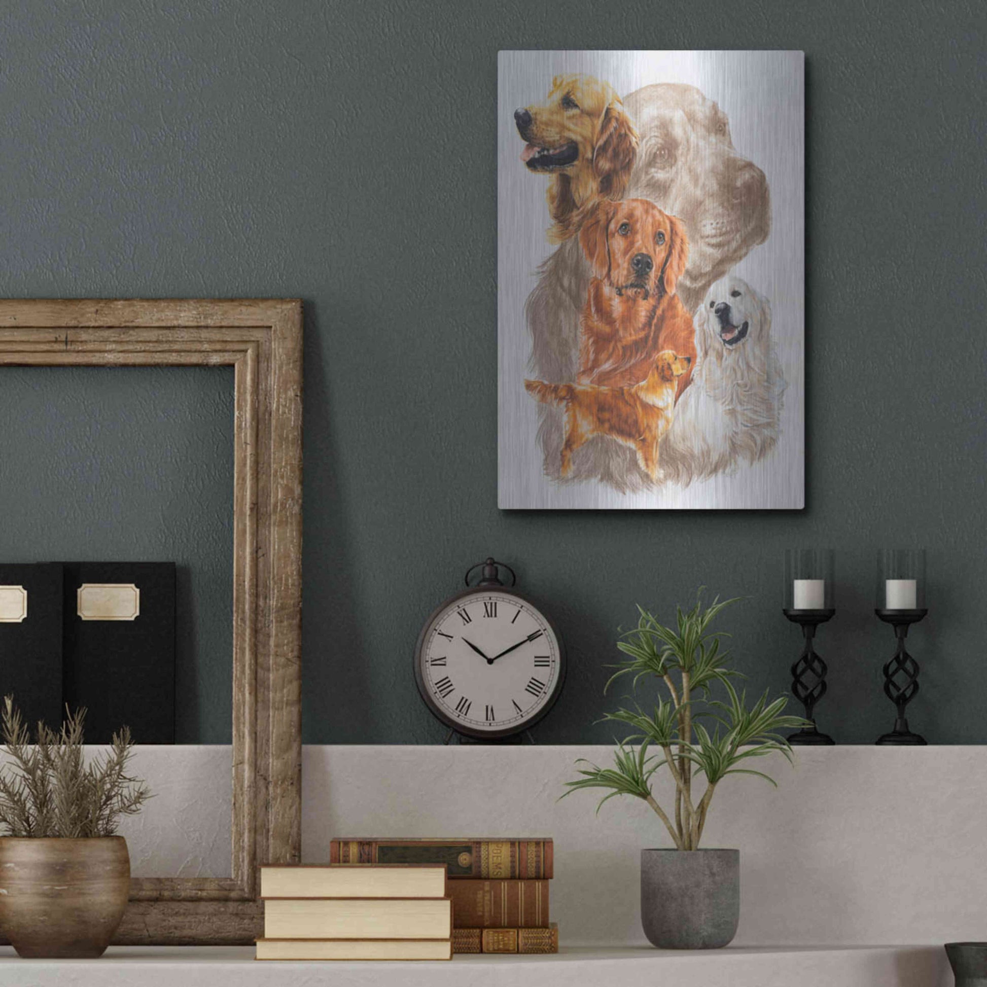 Luxe Metal Art 'Golden Retriever with Ghost Image' by Barbara Keith, Metal Wall Art,12x16