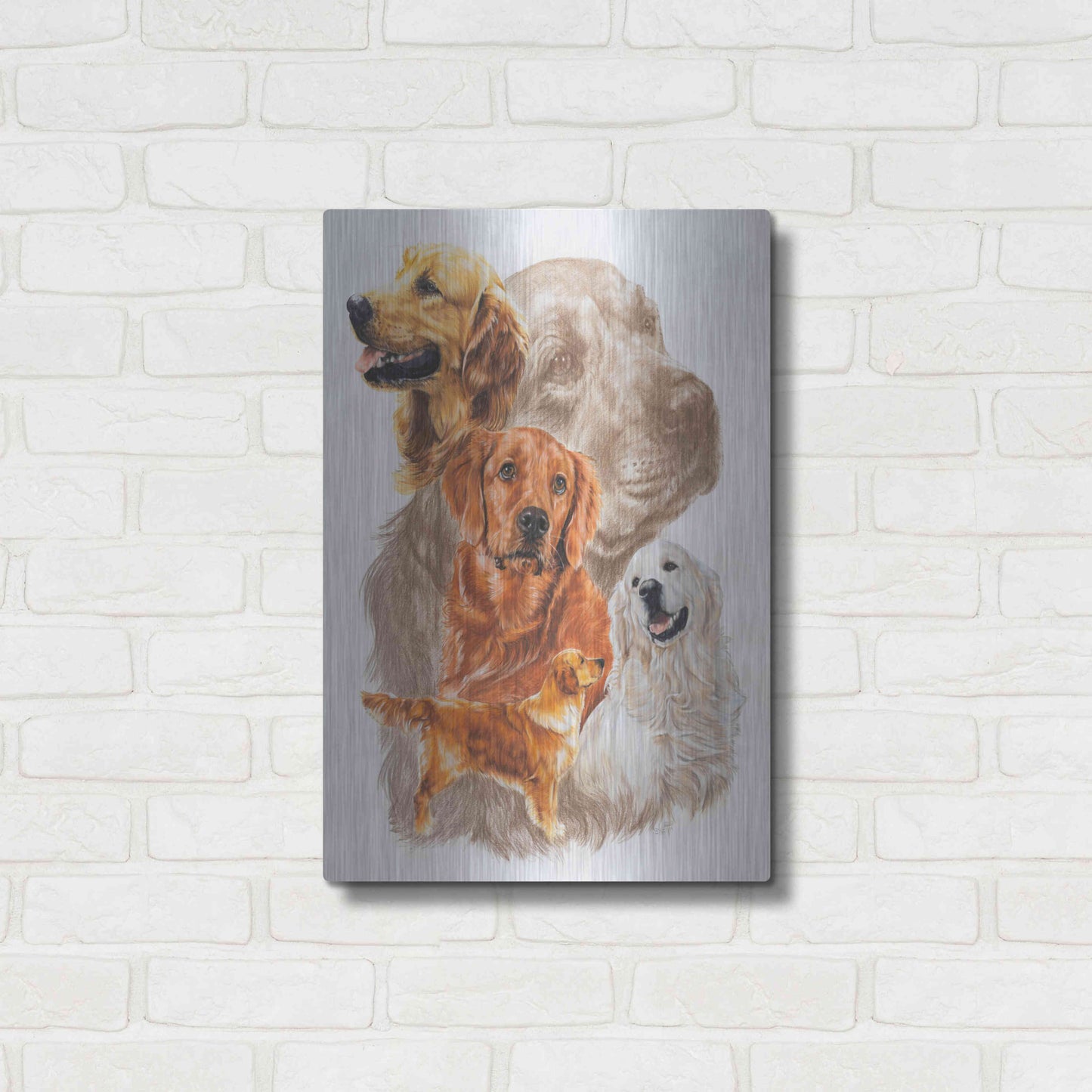 Luxe Metal Art 'Golden Retriever with Ghost Image' by Barbara Keith, Metal Wall Art,16x24