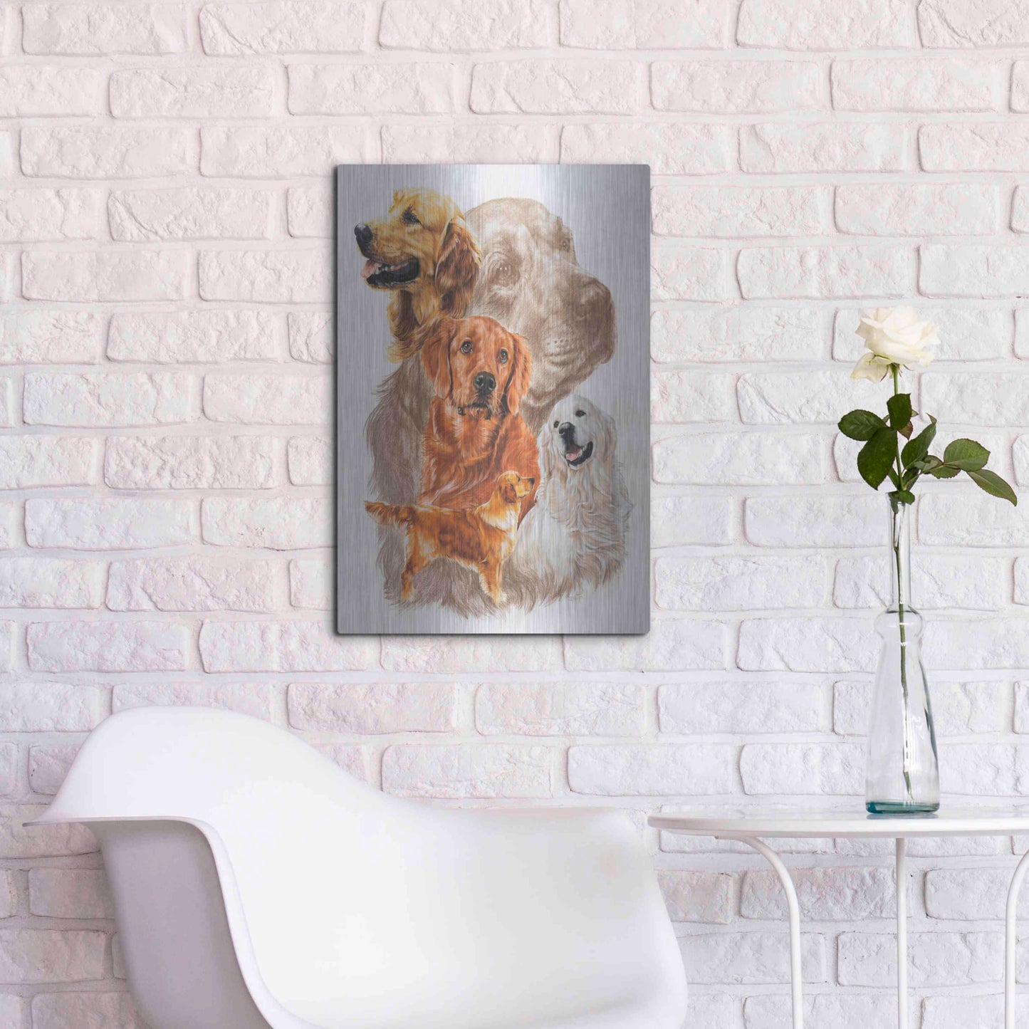 Luxe Metal Art 'Golden Retriever with Ghost Image' by Barbara Keith, Metal Wall Art,16x24