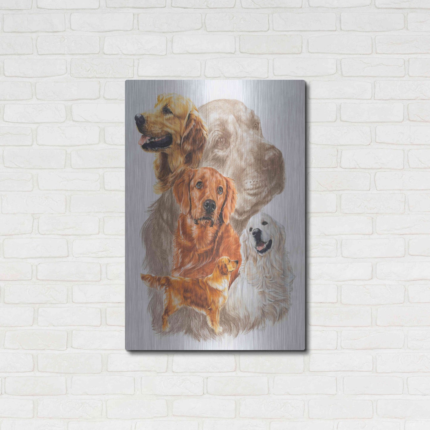 Luxe Metal Art 'Golden Retriever with Ghost Image' by Barbara Keith, Metal Wall Art,24x36