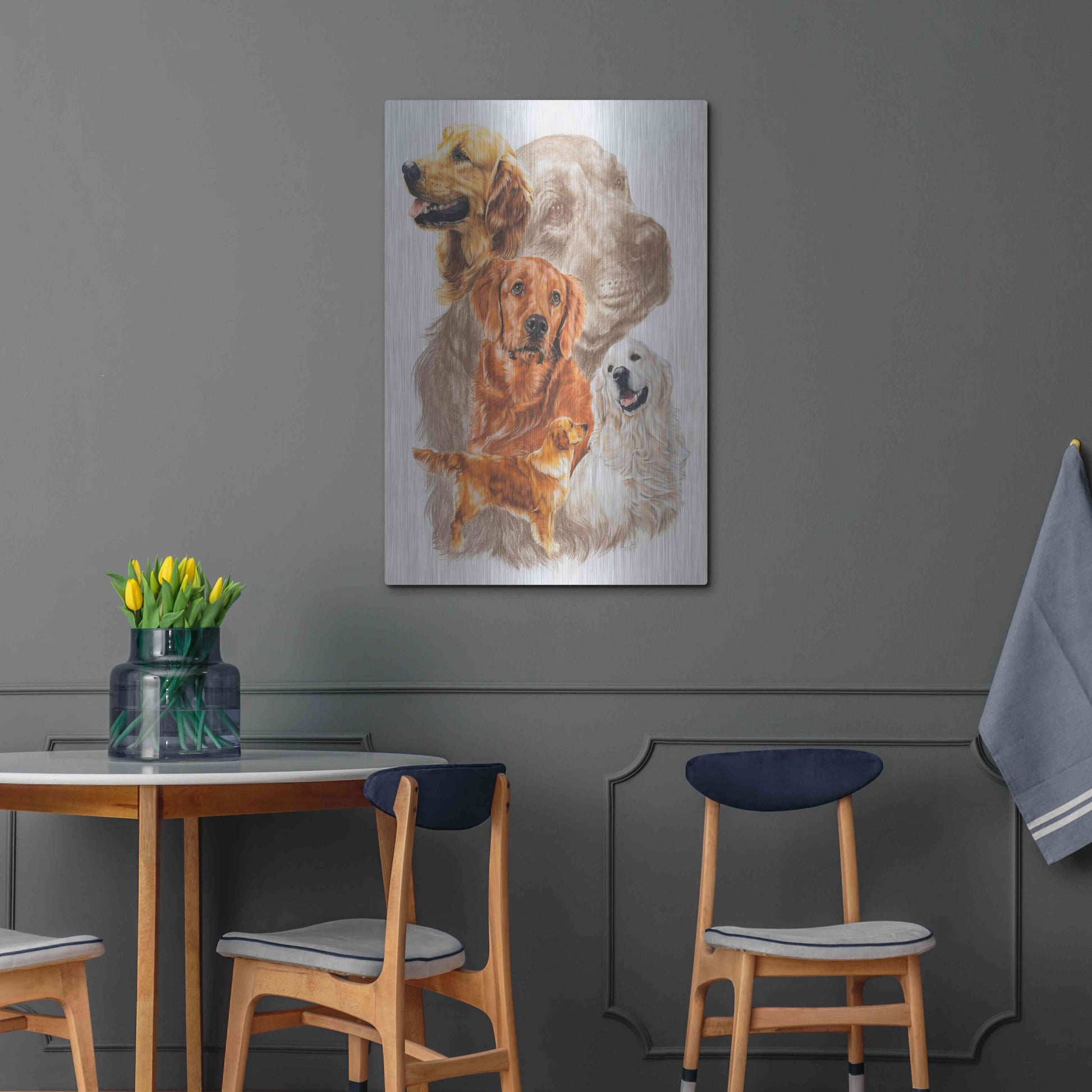 Luxe Metal Art 'Golden Retriever with Ghost Image' by Barbara Keith, Metal Wall Art,24x36