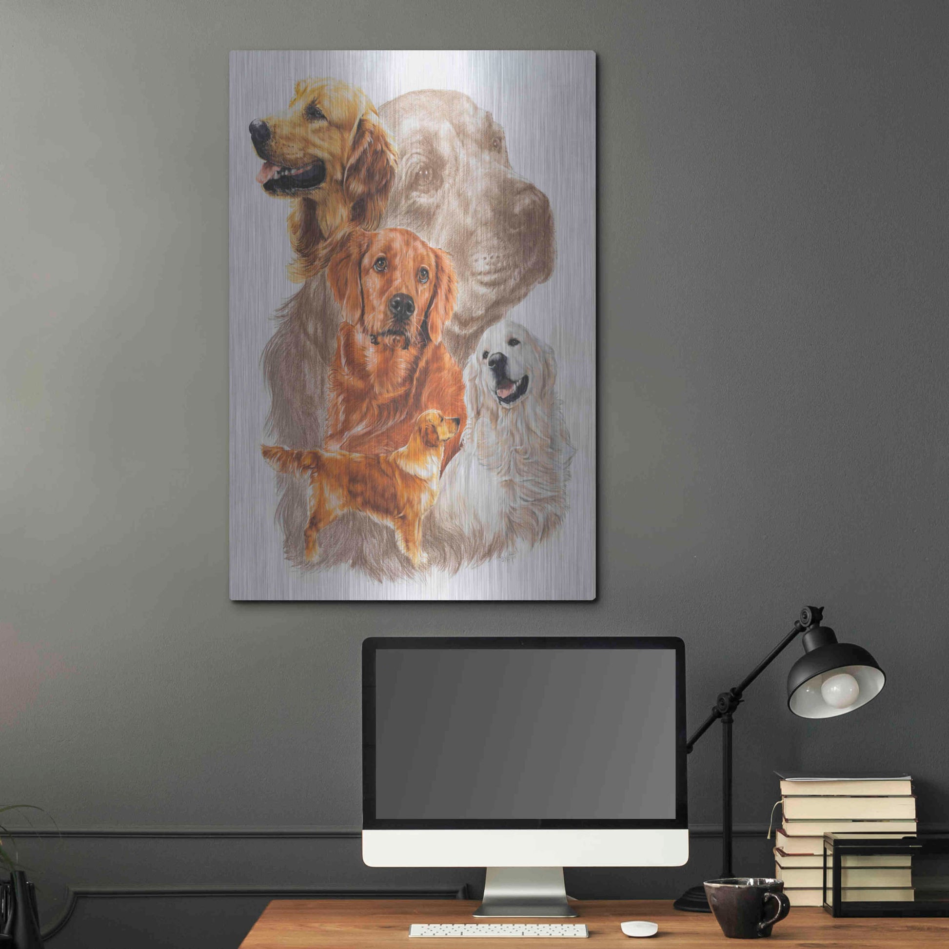 Luxe Metal Art 'Golden Retriever with Ghost Image' by Barbara Keith, Metal Wall Art,24x36