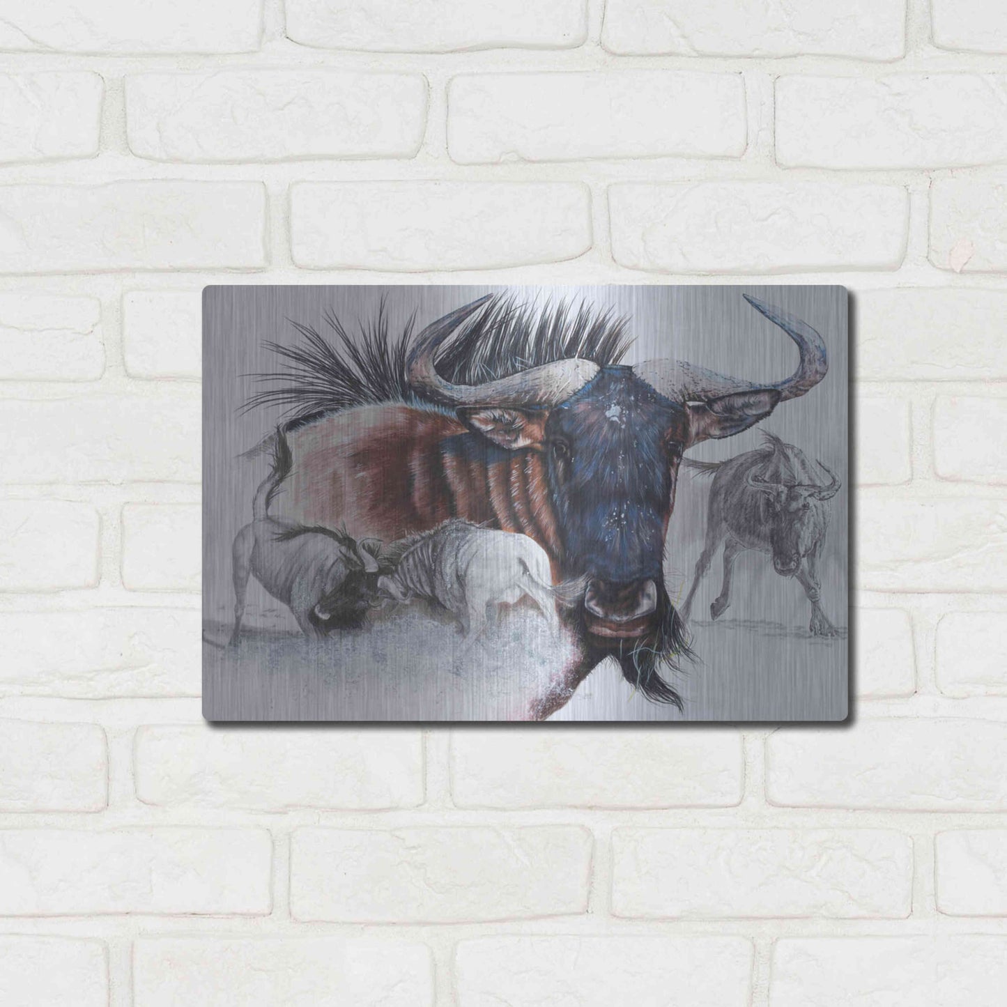 Luxe Metal Art 'Wildebeest' by Barbara Keith, Metal Wall Art,16x12