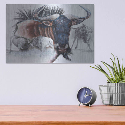 Luxe Metal Art 'Wildebeest' by Barbara Keith, Metal Wall Art,16x12