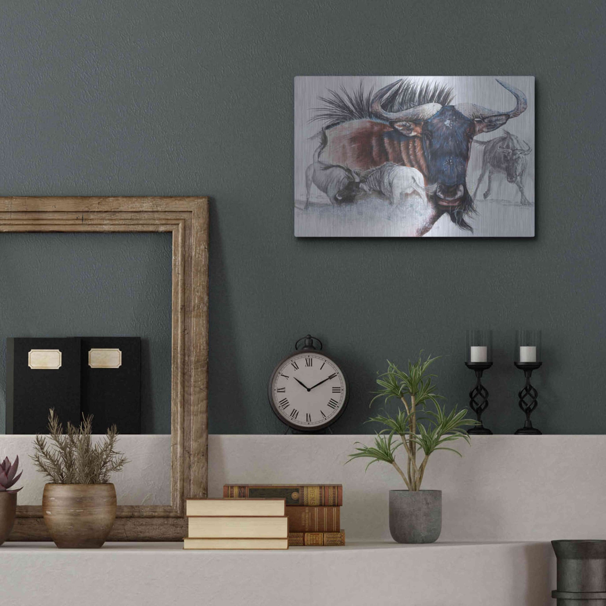 Luxe Metal Art 'Wildebeest' by Barbara Keith, Metal Wall Art,16x12