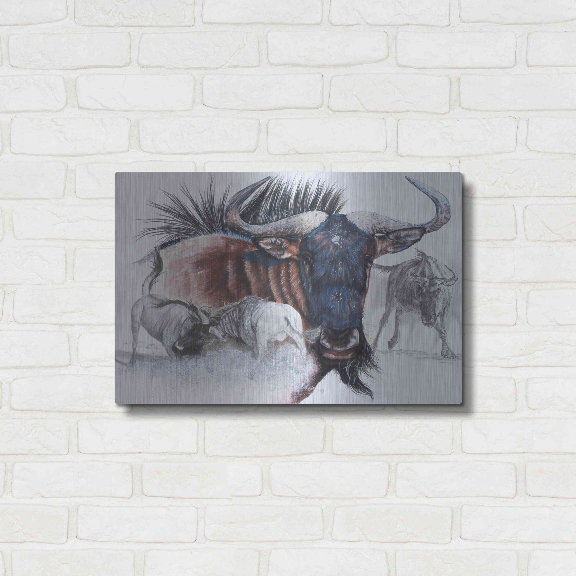 Luxe Metal Art 'Wildebeest' by Barbara Keith, Metal Wall Art,24x16