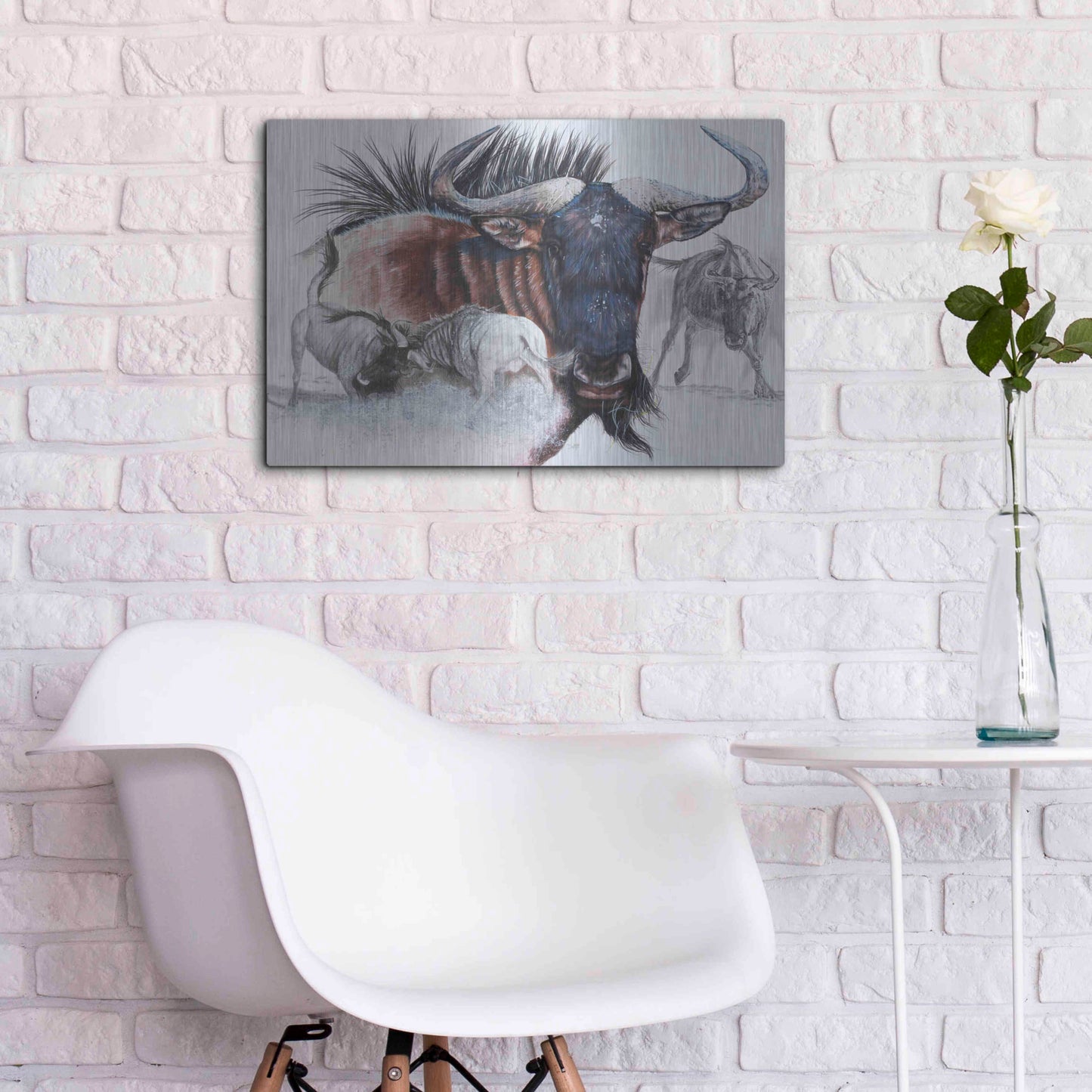 Luxe Metal Art 'Wildebeest' by Barbara Keith, Metal Wall Art,24x16