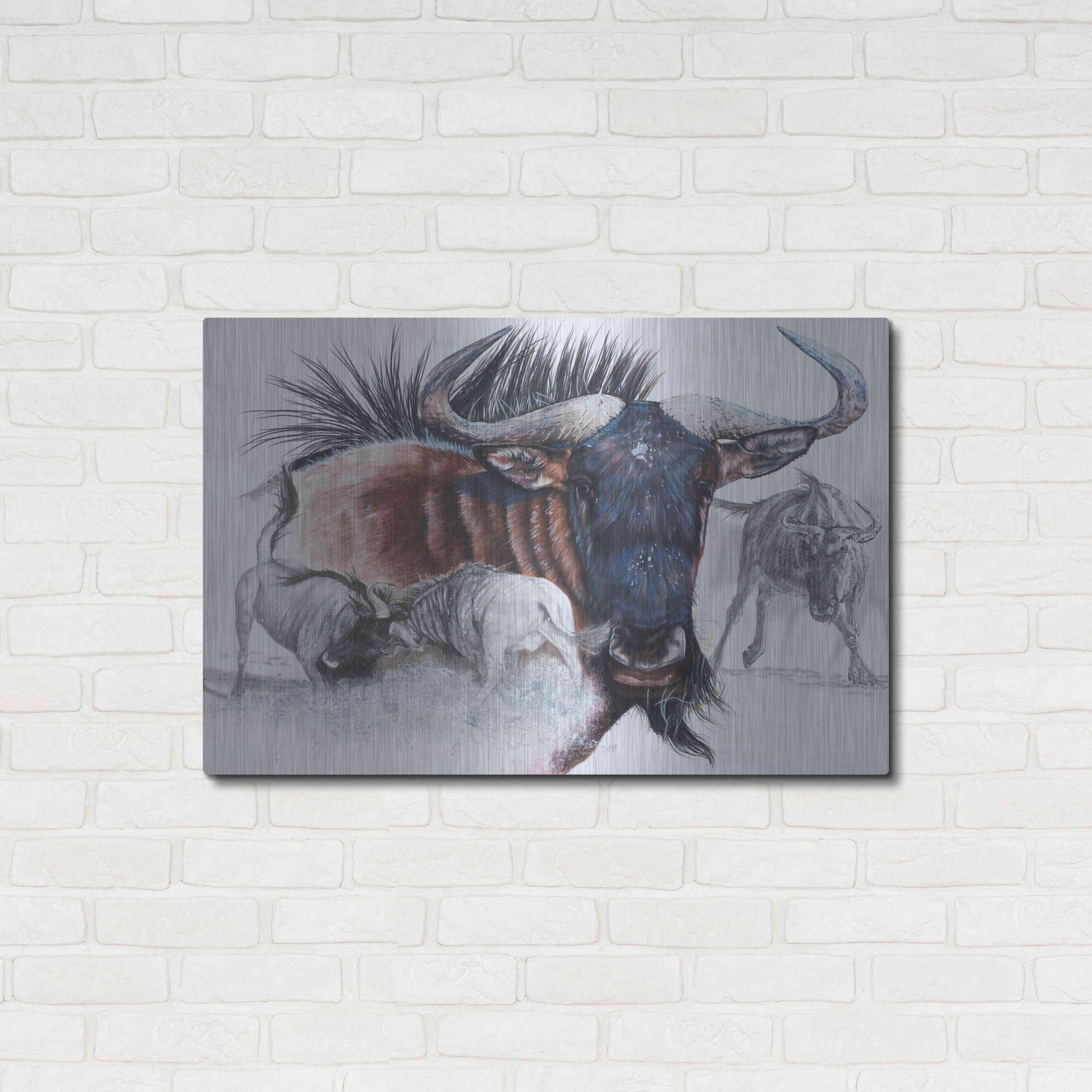 Luxe Metal Art 'Wildebeest' by Barbara Keith, Metal Wall Art,36x24