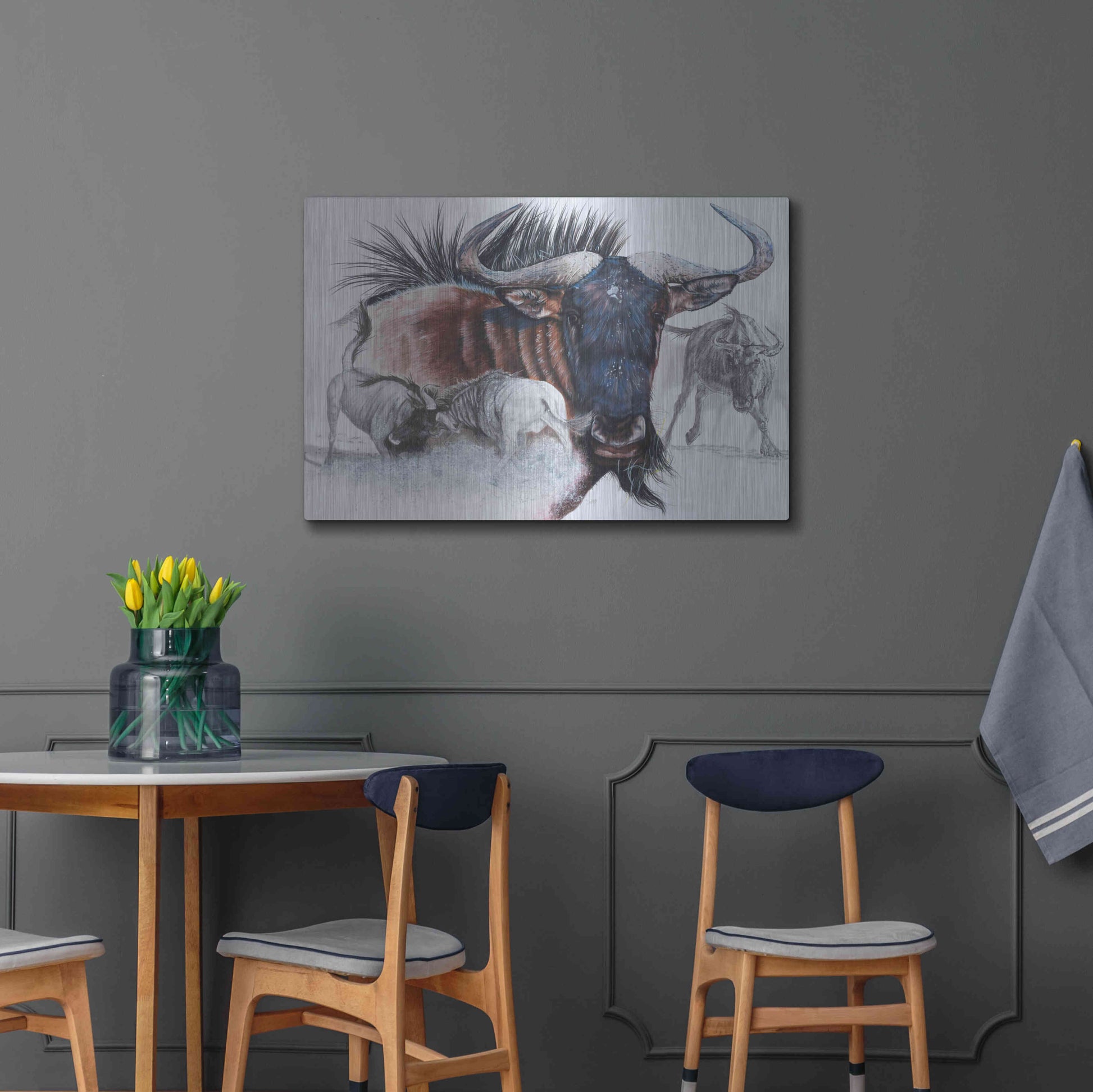 Luxe Metal Art 'Wildebeest' by Barbara Keith, Metal Wall Art,36x24