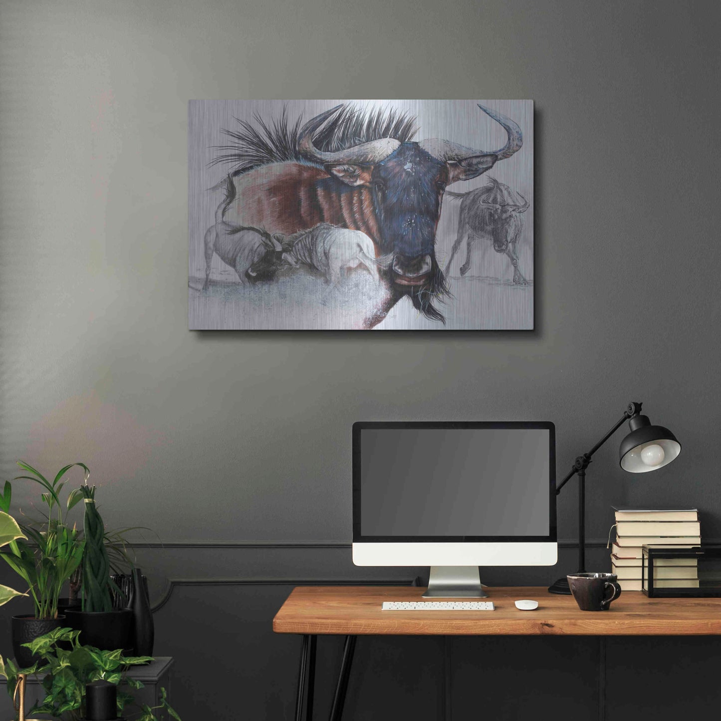 Luxe Metal Art 'Wildebeest' by Barbara Keith, Metal Wall Art,36x24