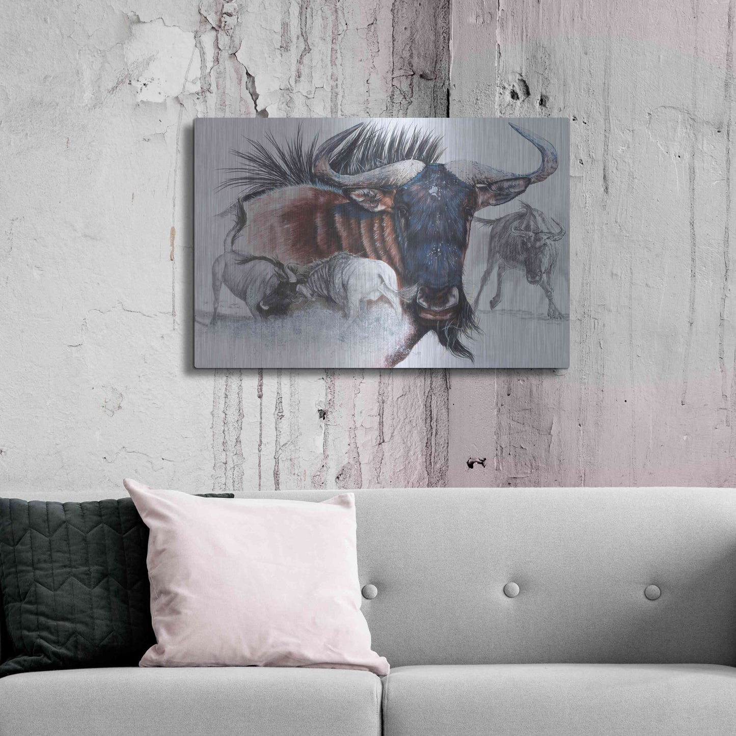 Luxe Metal Art 'Wildebeest' by Barbara Keith, Metal Wall Art,36x24