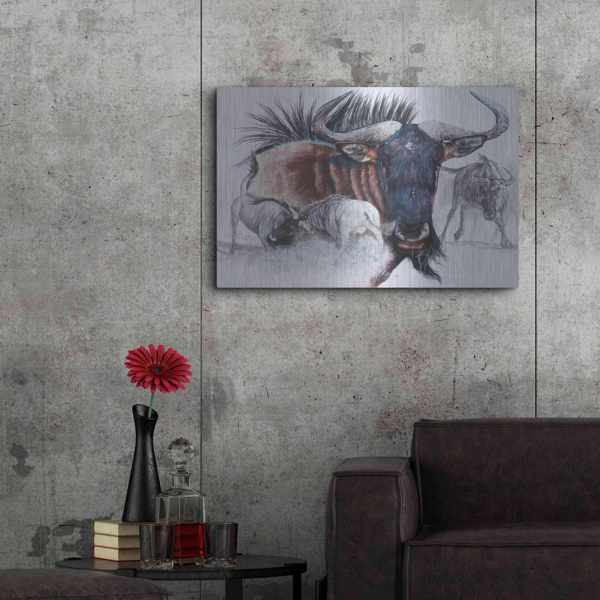 Luxe Metal Art 'Wildebeest' by Barbara Keith, Metal Wall Art,36x24