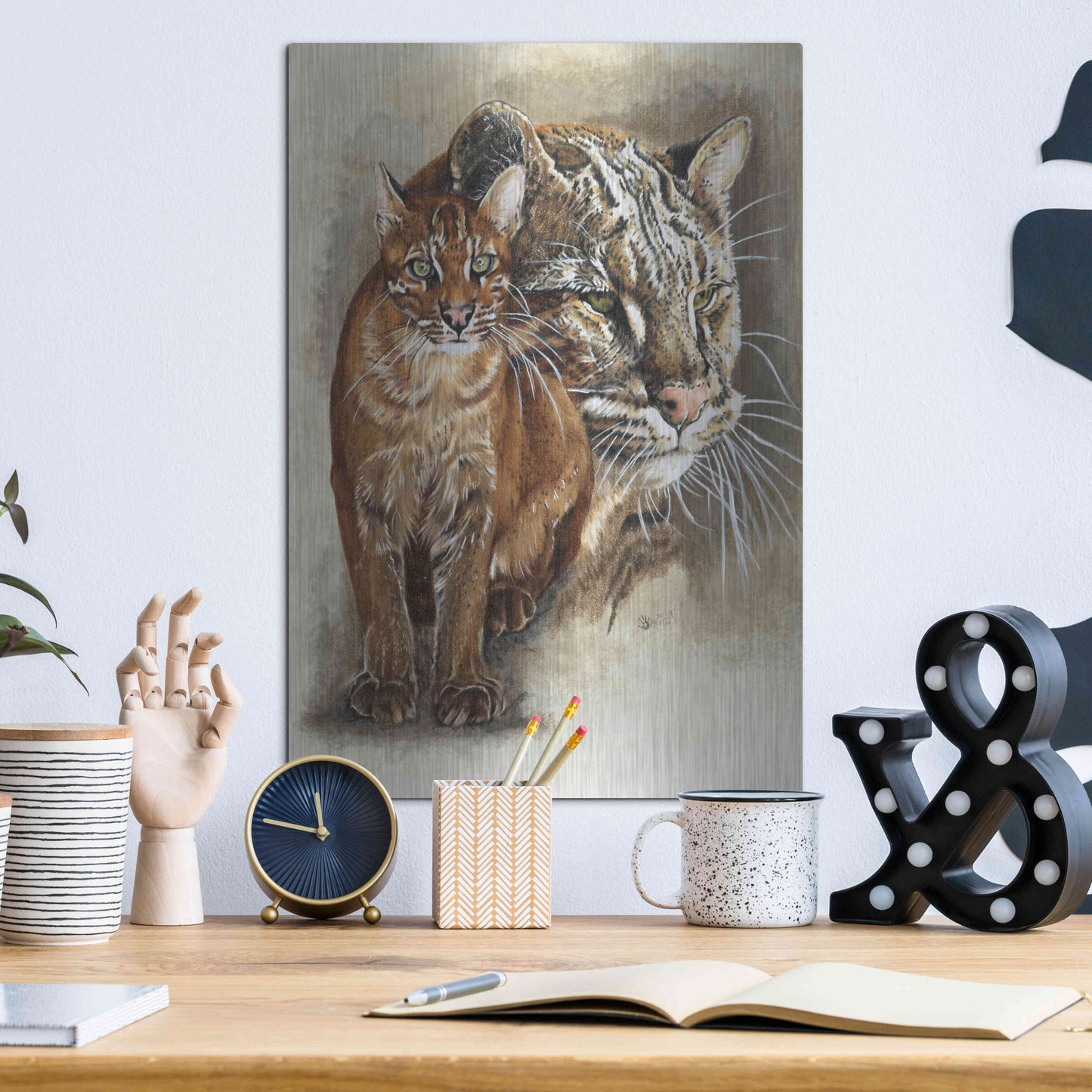 Luxe Metal Art 'Asian Golden Cat' by Barbara Keith, Metal Wall Art,12x16