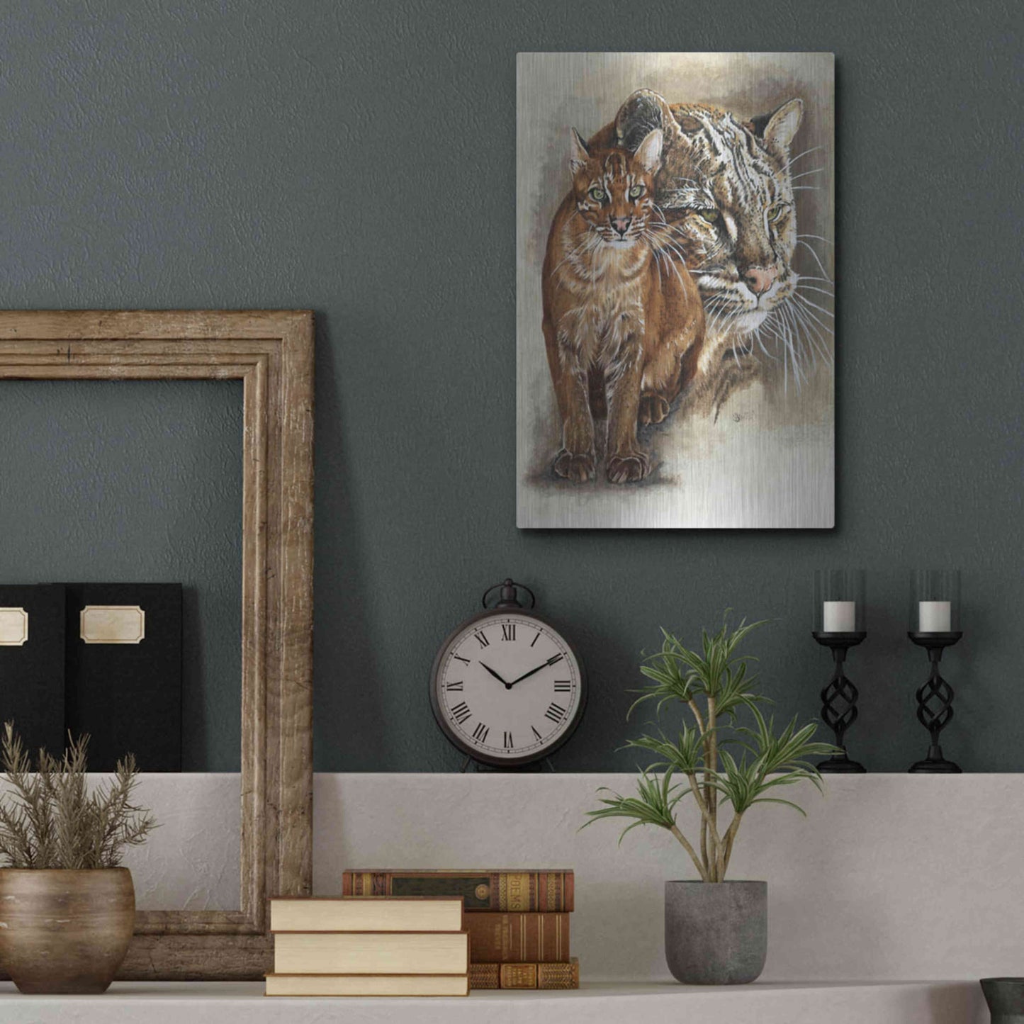 Luxe Metal Art 'Asian Golden Cat' by Barbara Keith, Metal Wall Art,12x16