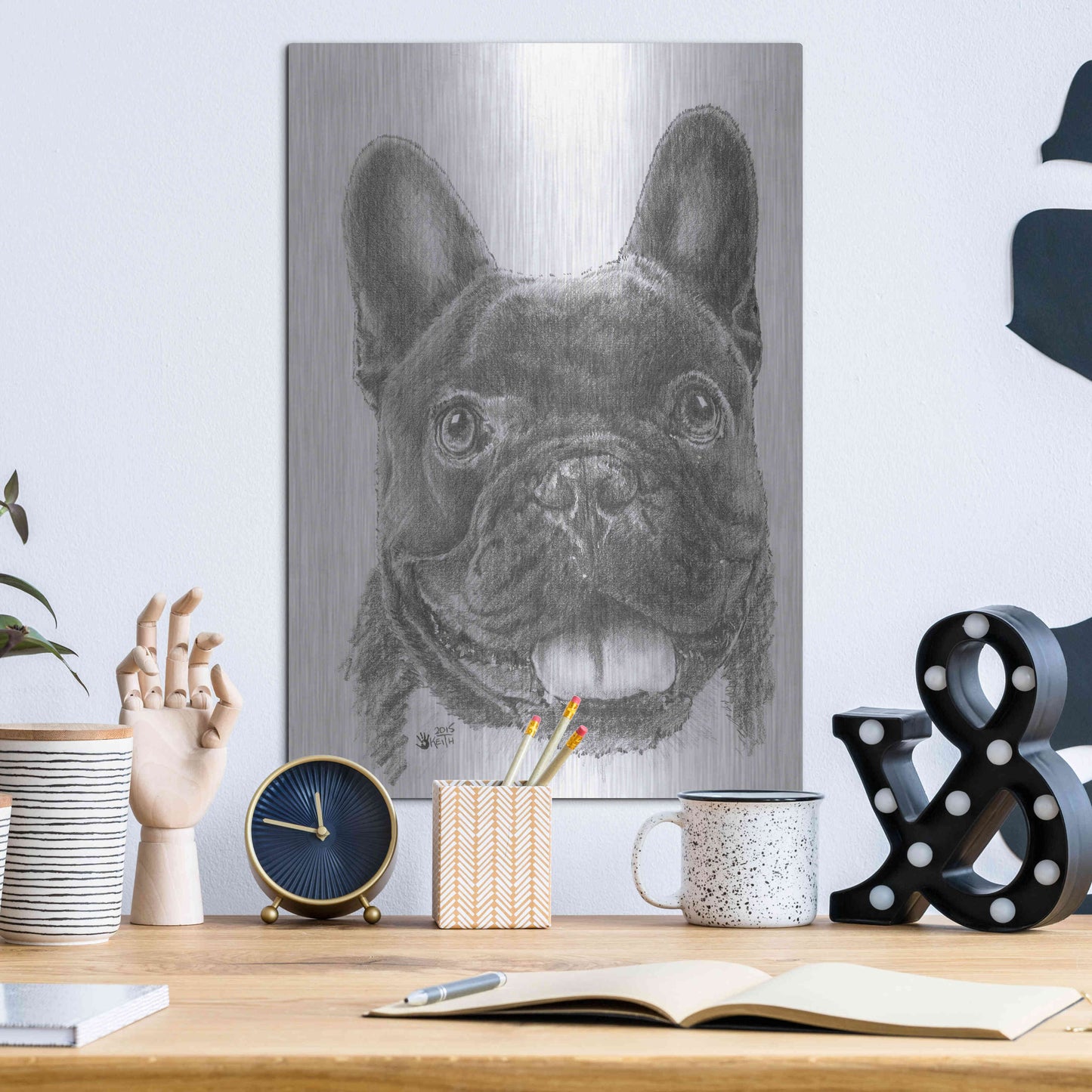 Luxe Metal Art 'French Bulldog 3' by Barbara Keith, Metal Wall Art,12x16