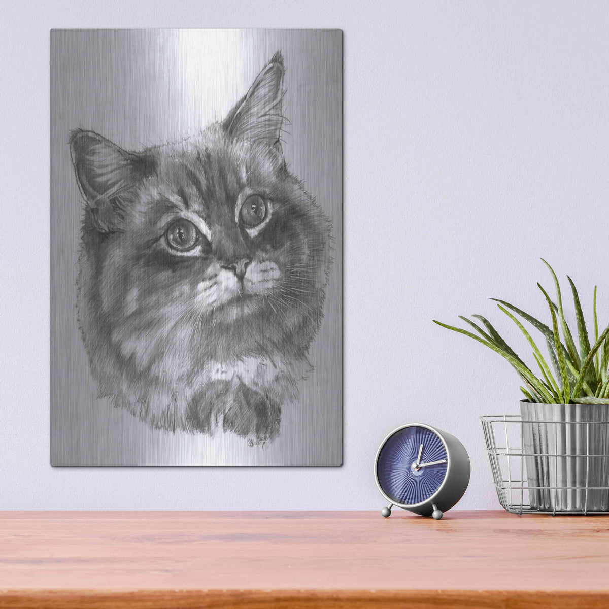 Luxe Metal Art 'Kitty' by Barbara Keith, Metal Wall Art,12x16
