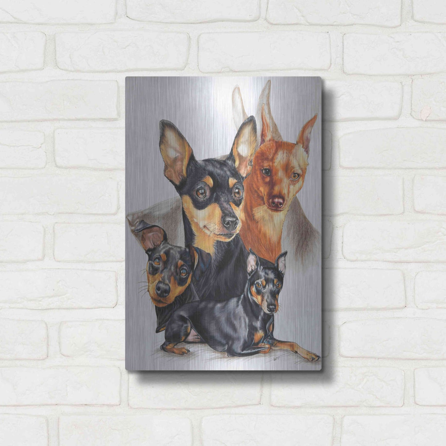 Luxe Metal Art 'Miniature Pinscher Medley' by Barbara Keith, Metal Wall Art,12x16