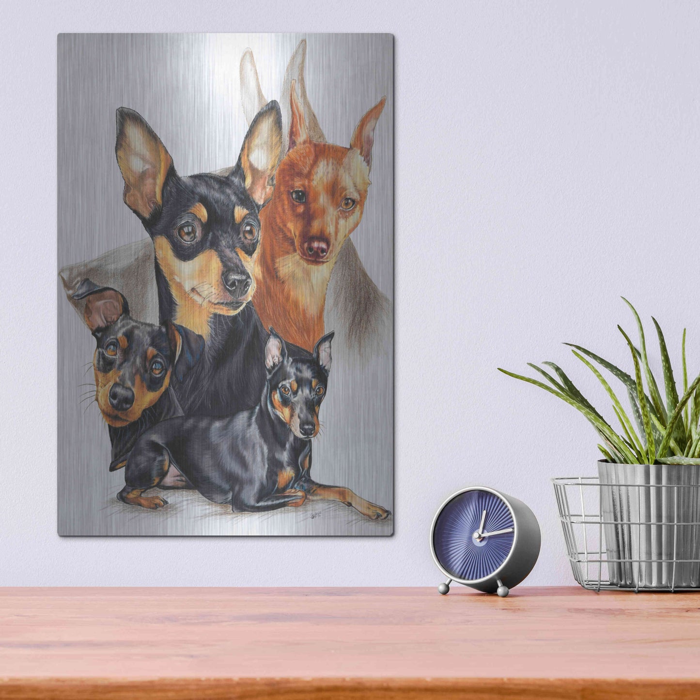 Luxe Metal Art 'Miniature Pinscher Medley' by Barbara Keith, Metal Wall Art,12x16