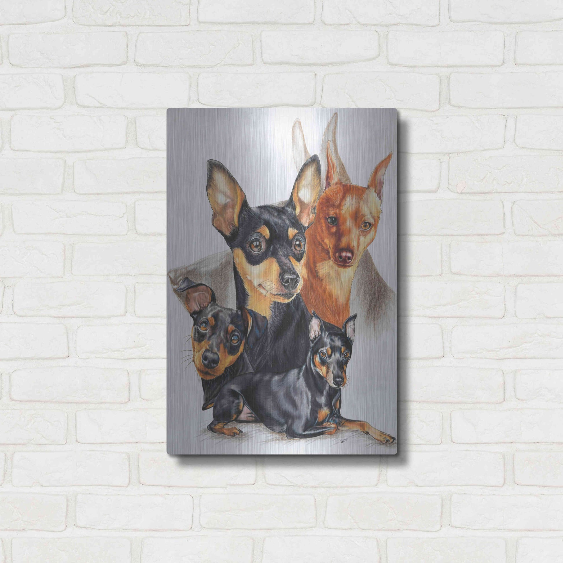 Luxe Metal Art 'Miniature Pinscher Medley' by Barbara Keith, Metal Wall Art,16x24