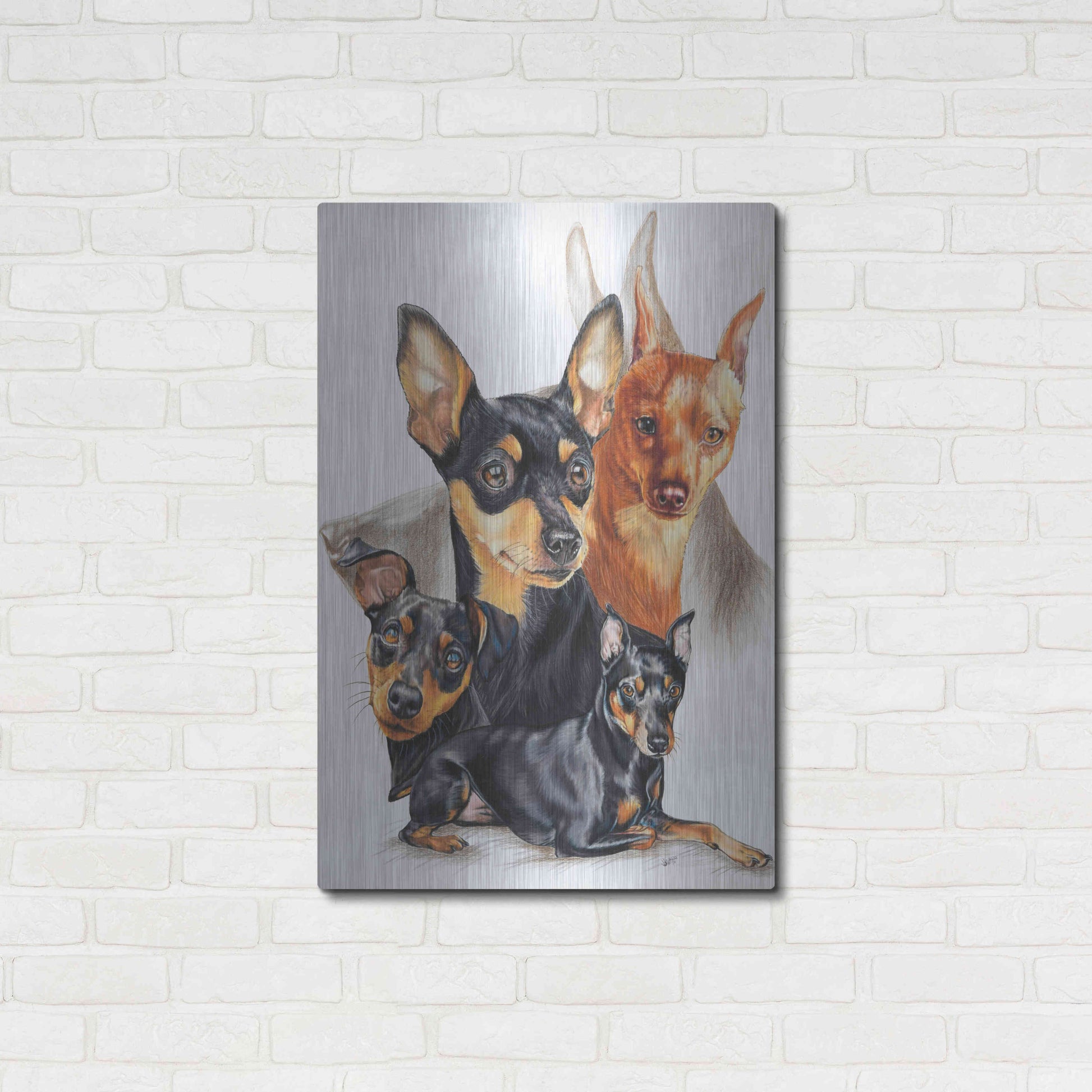 Luxe Metal Art 'Miniature Pinscher Medley' by Barbara Keith, Metal Wall Art,24x36