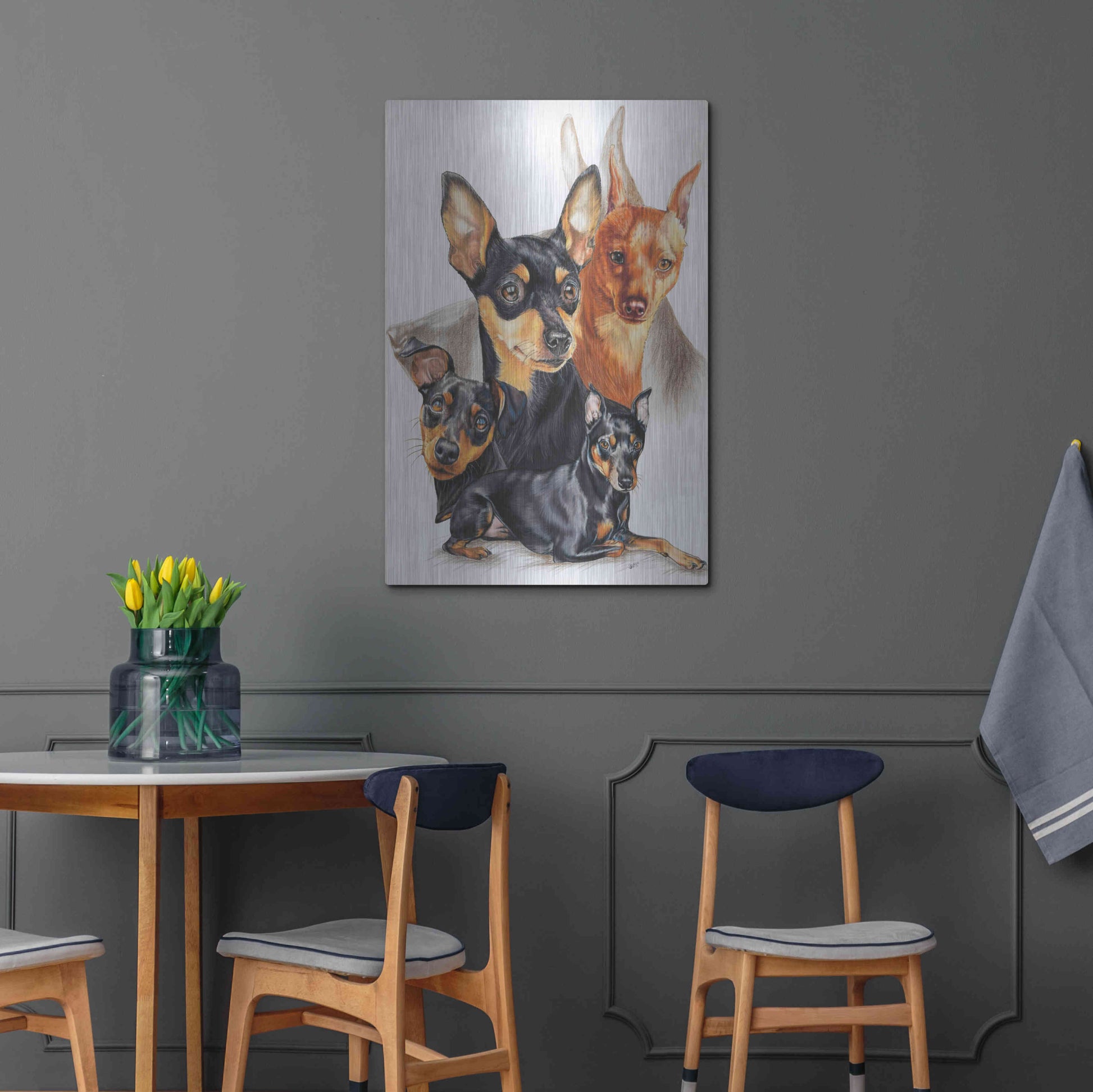 Luxe Metal Art 'Miniature Pinscher Medley' by Barbara Keith, Metal Wall Art,24x36