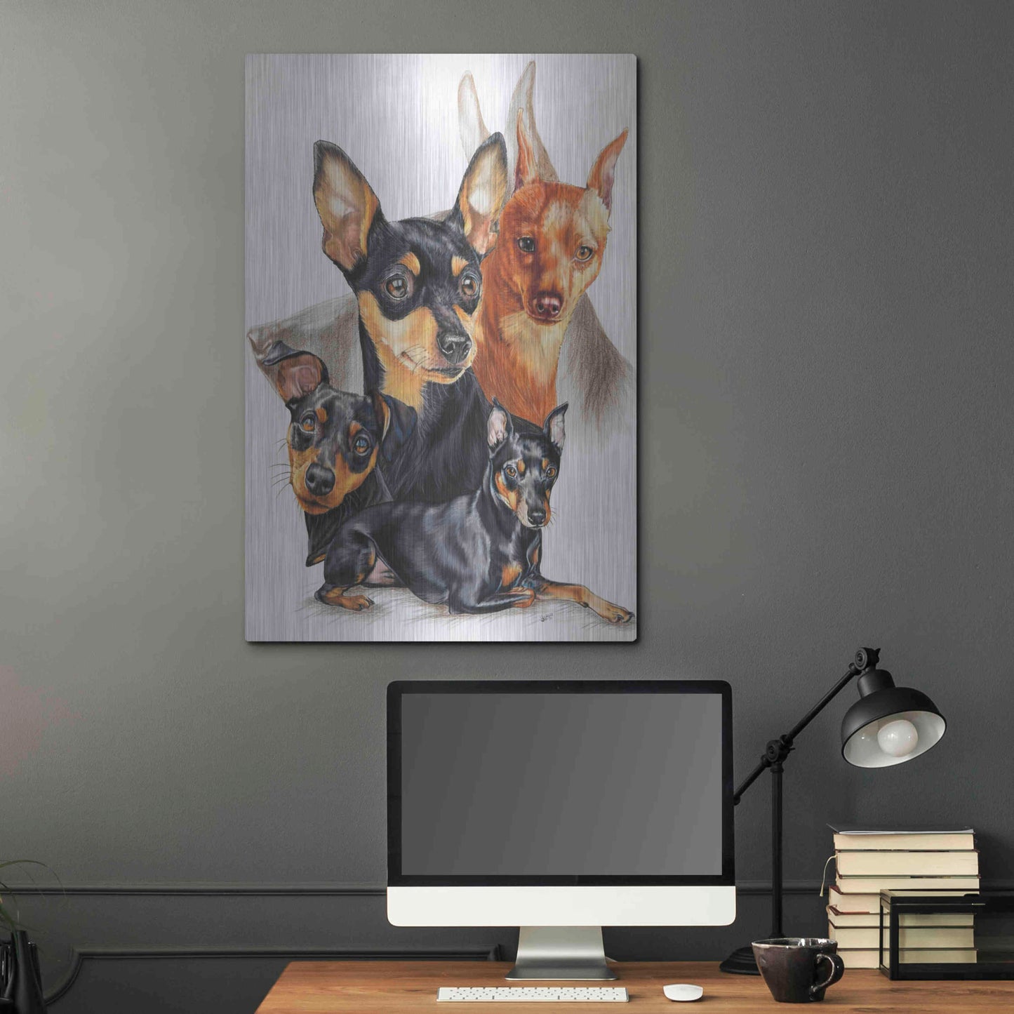 Luxe Metal Art 'Miniature Pinscher Medley' by Barbara Keith, Metal Wall Art,24x36