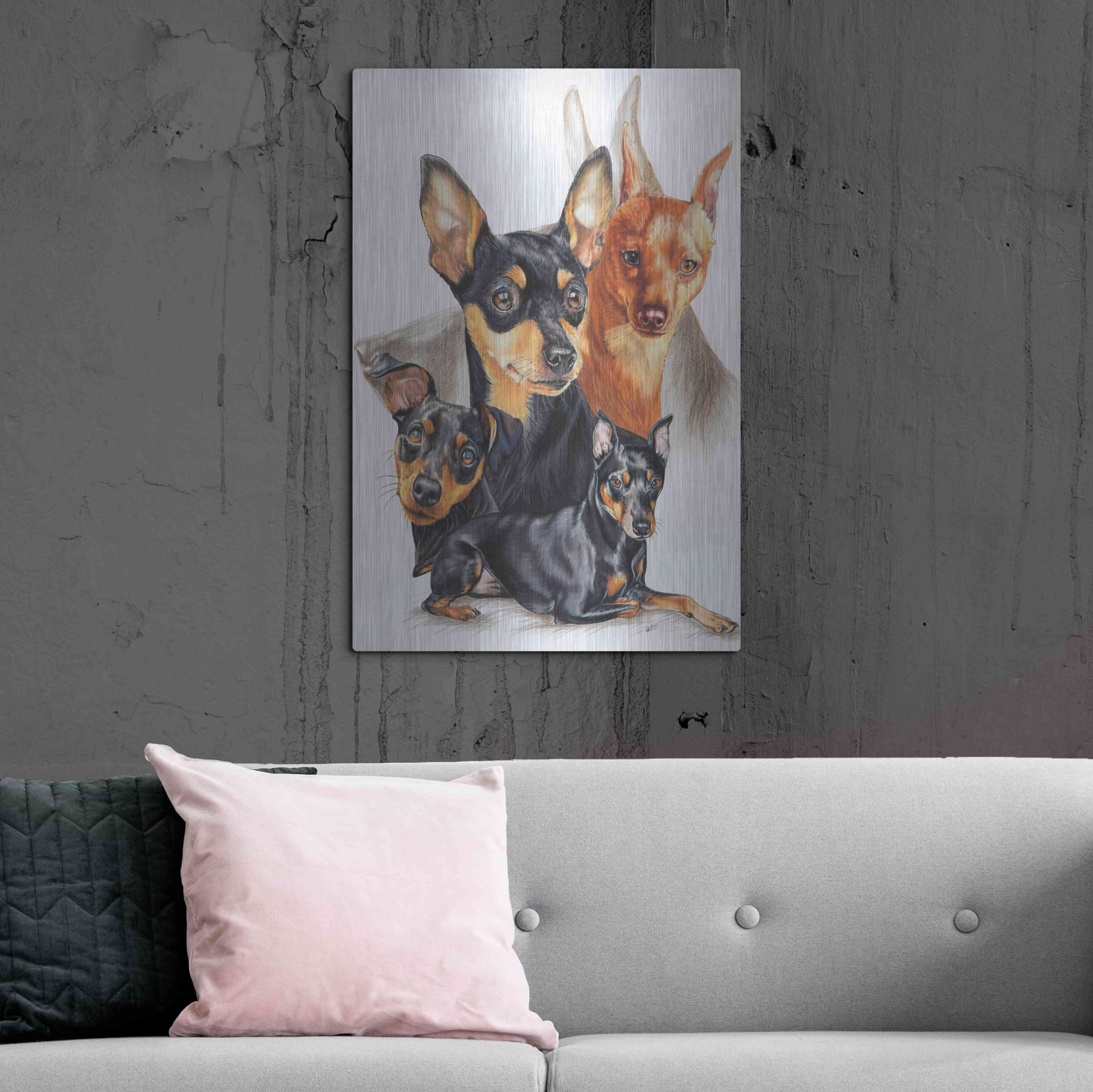 Luxe Metal Art 'Miniature Pinscher Medley' by Barbara Keith, Metal Wall Art,24x36