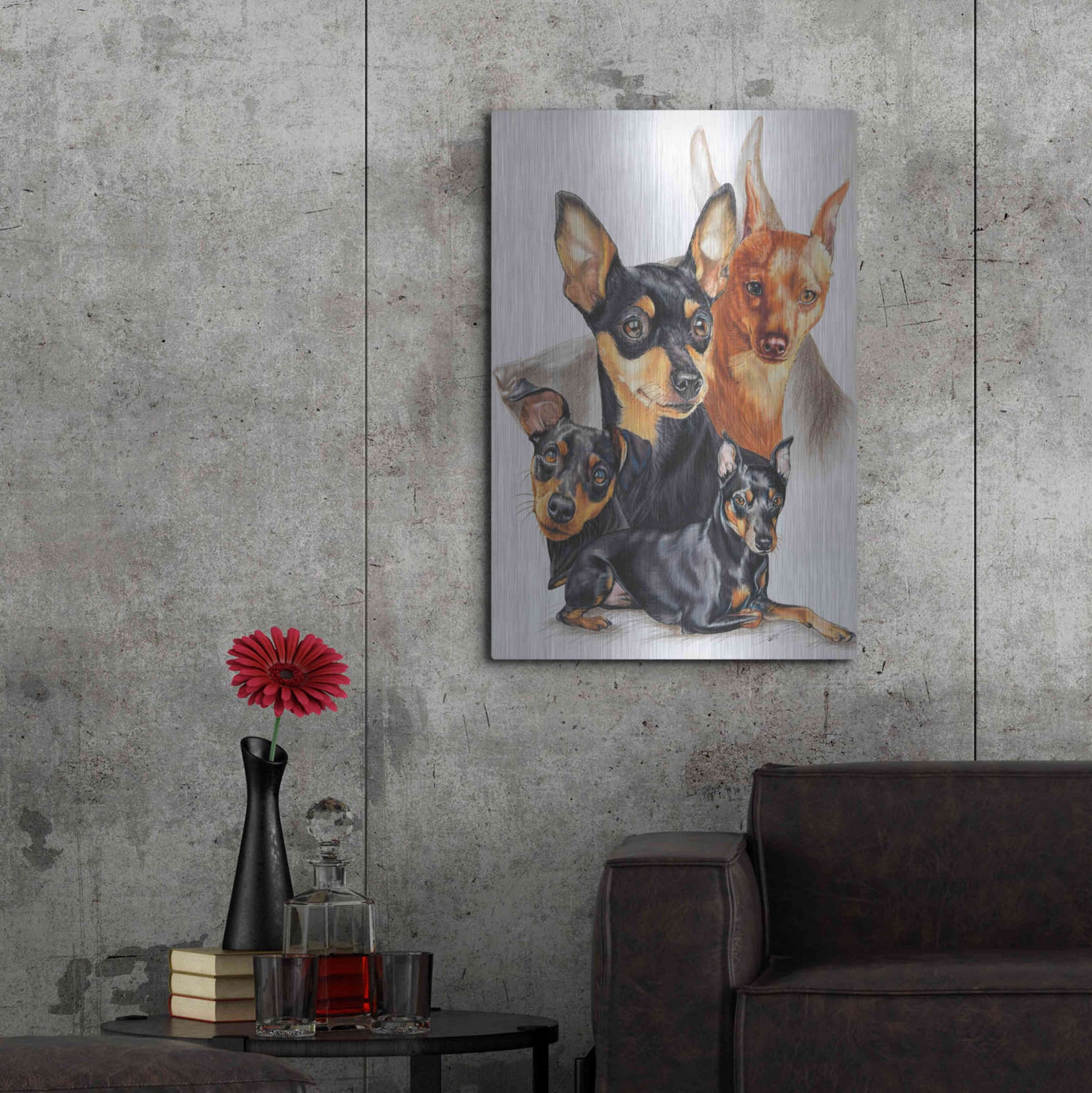 Luxe Metal Art 'Miniature Pinscher Medley' by Barbara Keith, Metal Wall Art,24x36