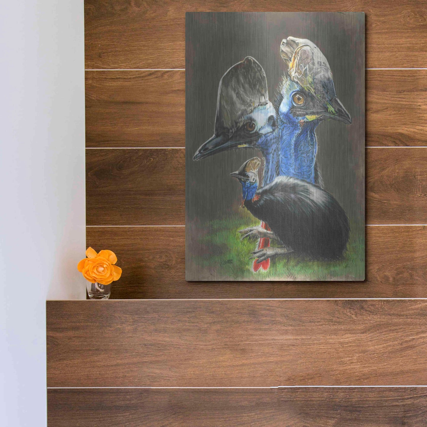 Luxe Metal Art 'Cassawary' by Barbara Keith, Metal Wall Art,12x16