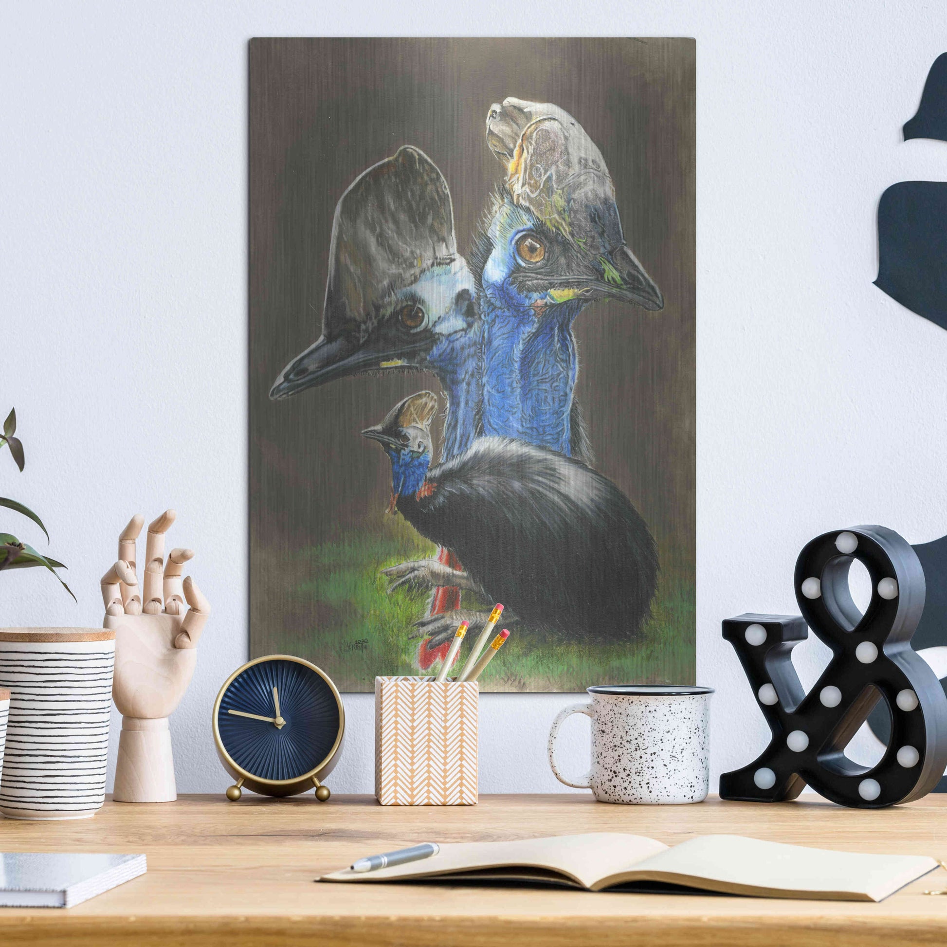 Luxe Metal Art 'Cassawary' by Barbara Keith, Metal Wall Art,12x16