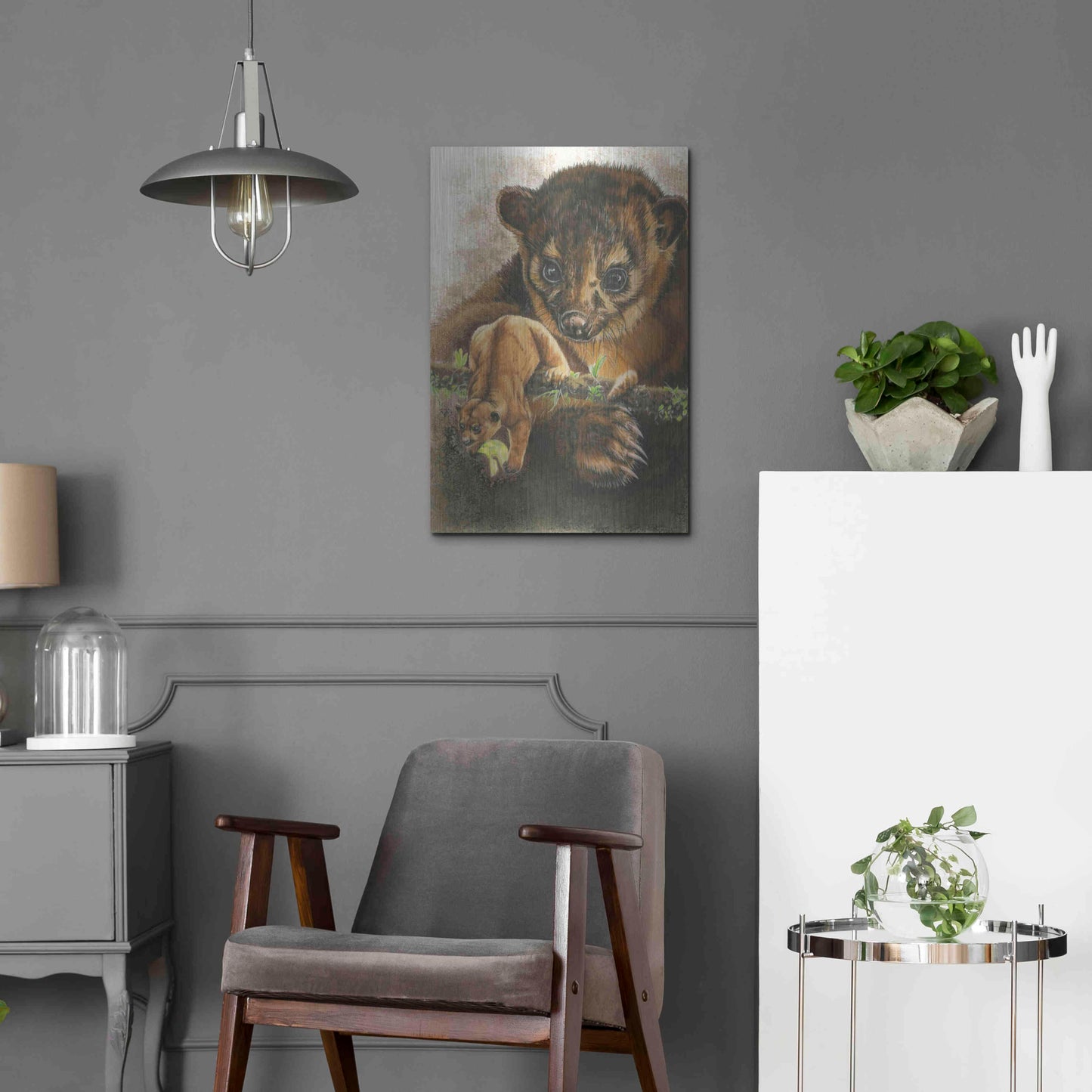 Luxe Metal Art 'Kinkajou' by Barbara Keith, Metal Wall Art,16x24