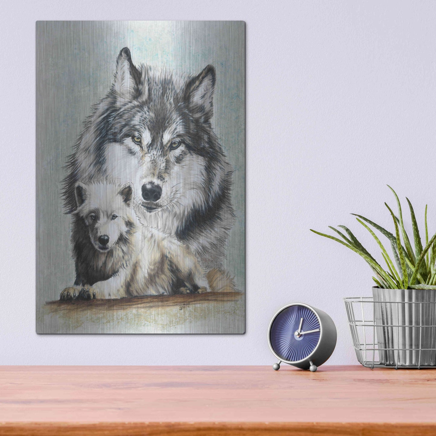 Luxe Metal Art 'Tundra Wolf' by Barbara Keith, Metal Wall Art,12x16