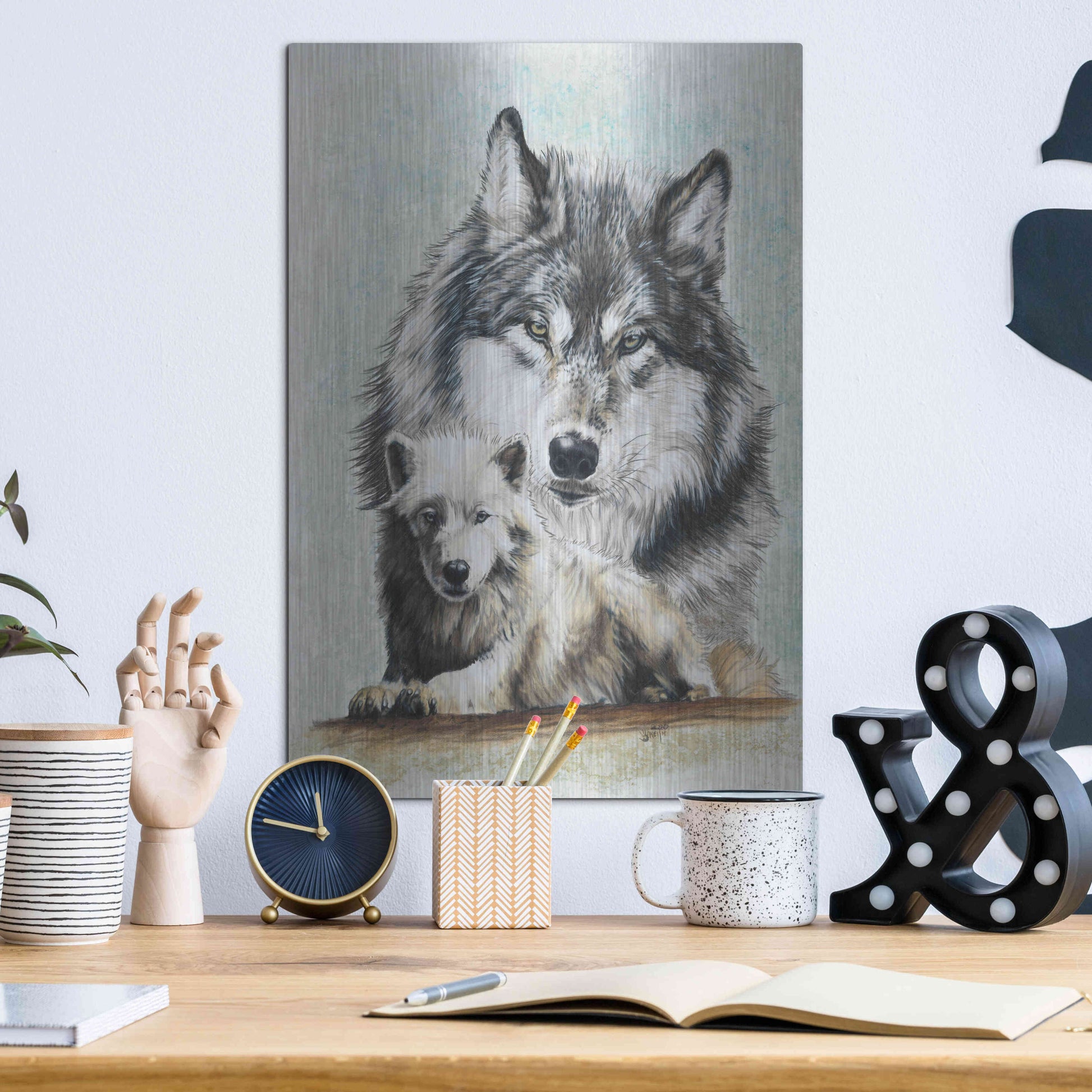 Luxe Metal Art 'Tundra Wolf' by Barbara Keith, Metal Wall Art,12x16