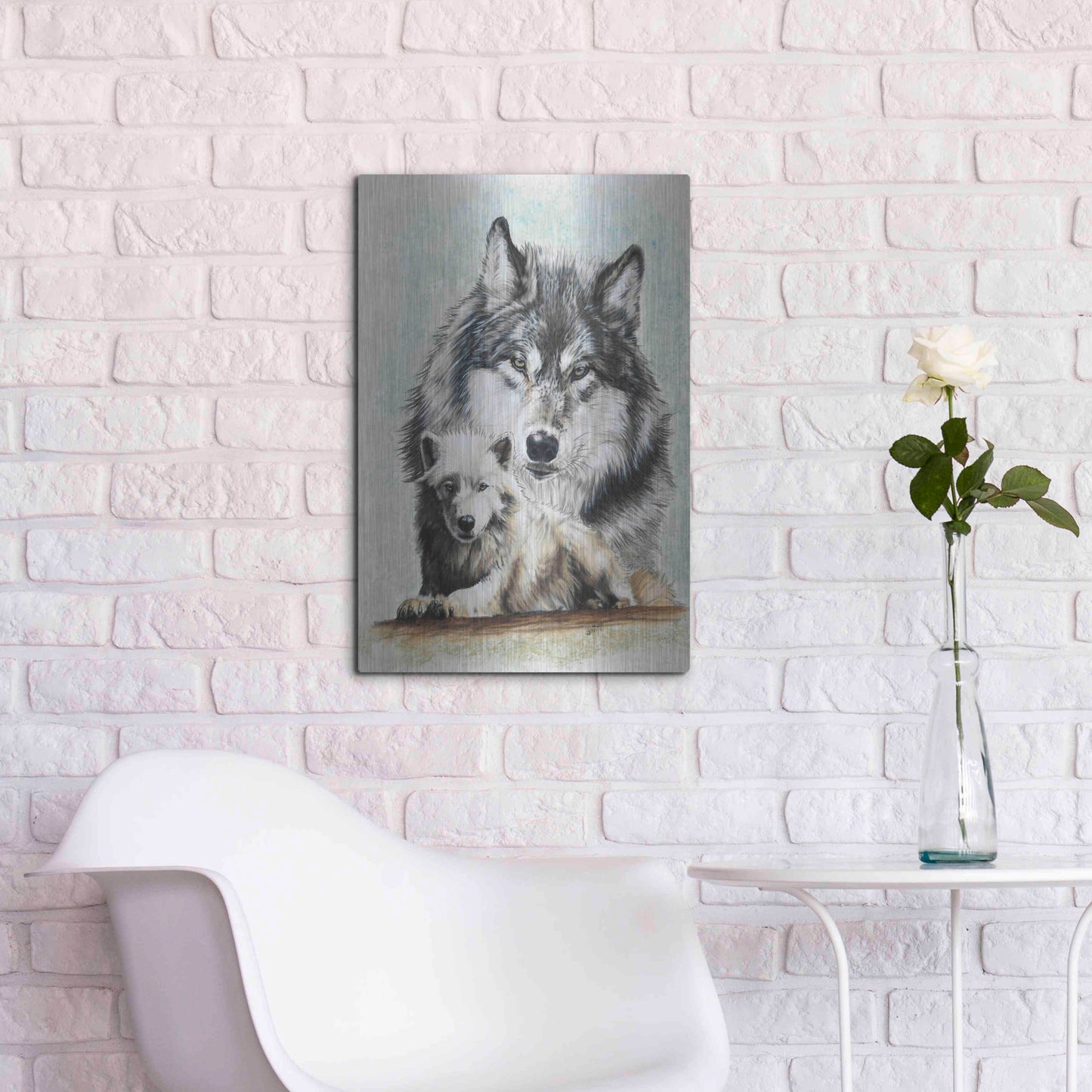 Luxe Metal Art 'Tundra Wolf' by Barbara Keith, Metal Wall Art,16x24