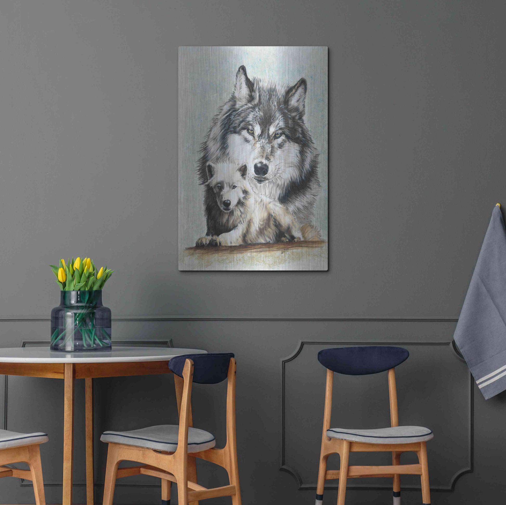 Luxe Metal Art 'Tundra Wolf' by Barbara Keith, Metal Wall Art,24x36