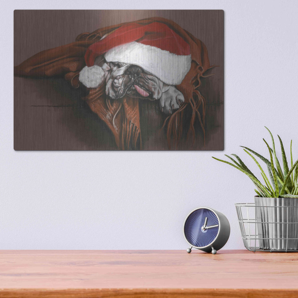 Luxe Metal Art 'Overworked Elf' by Barbara Keith, Metal Wall Art,16x12