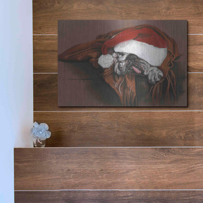 Luxe Metal Art 'Overworked Elf' by Barbara Keith, Metal Wall Art,16x12