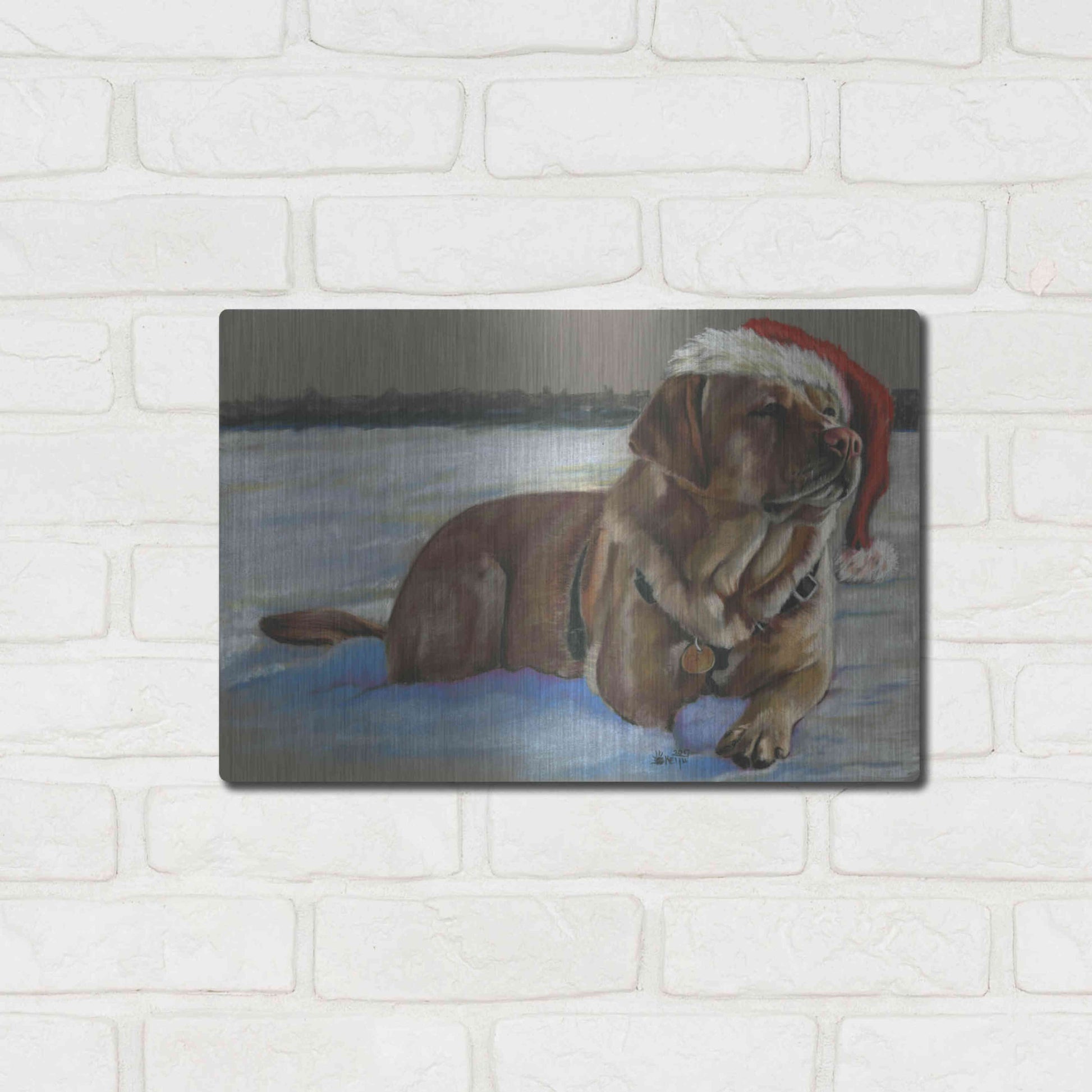 Luxe Metal Art 'Santa's Fuzzy Elf' by Barbara Keith, Metal Wall Art,16x12