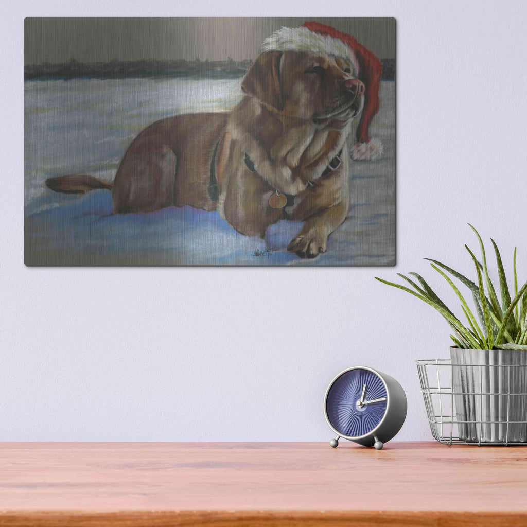 Luxe Metal Art 'Santa's Fuzzy Elf' by Barbara Keith, Metal Wall Art,16x12