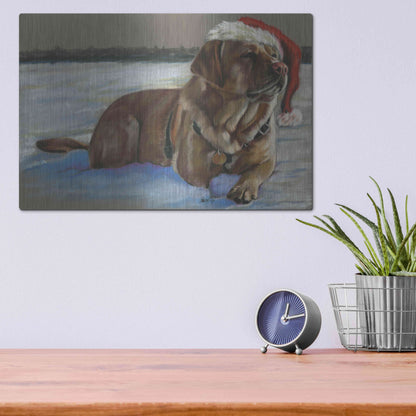 Luxe Metal Art 'Santa's Fuzzy Elf' by Barbara Keith, Metal Wall Art,16x12