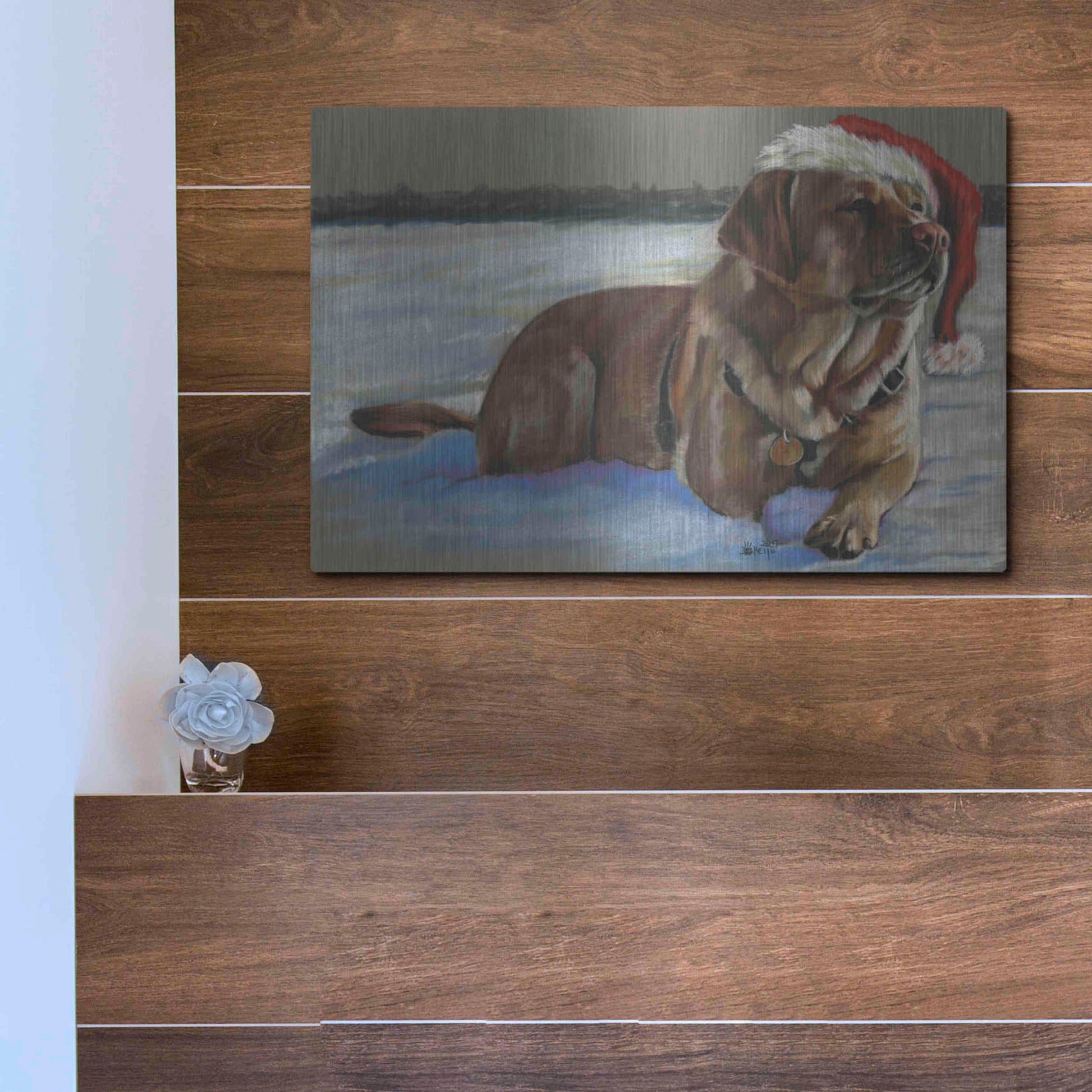 Luxe Metal Art 'Santa's Fuzzy Elf' by Barbara Keith, Metal Wall Art,16x12