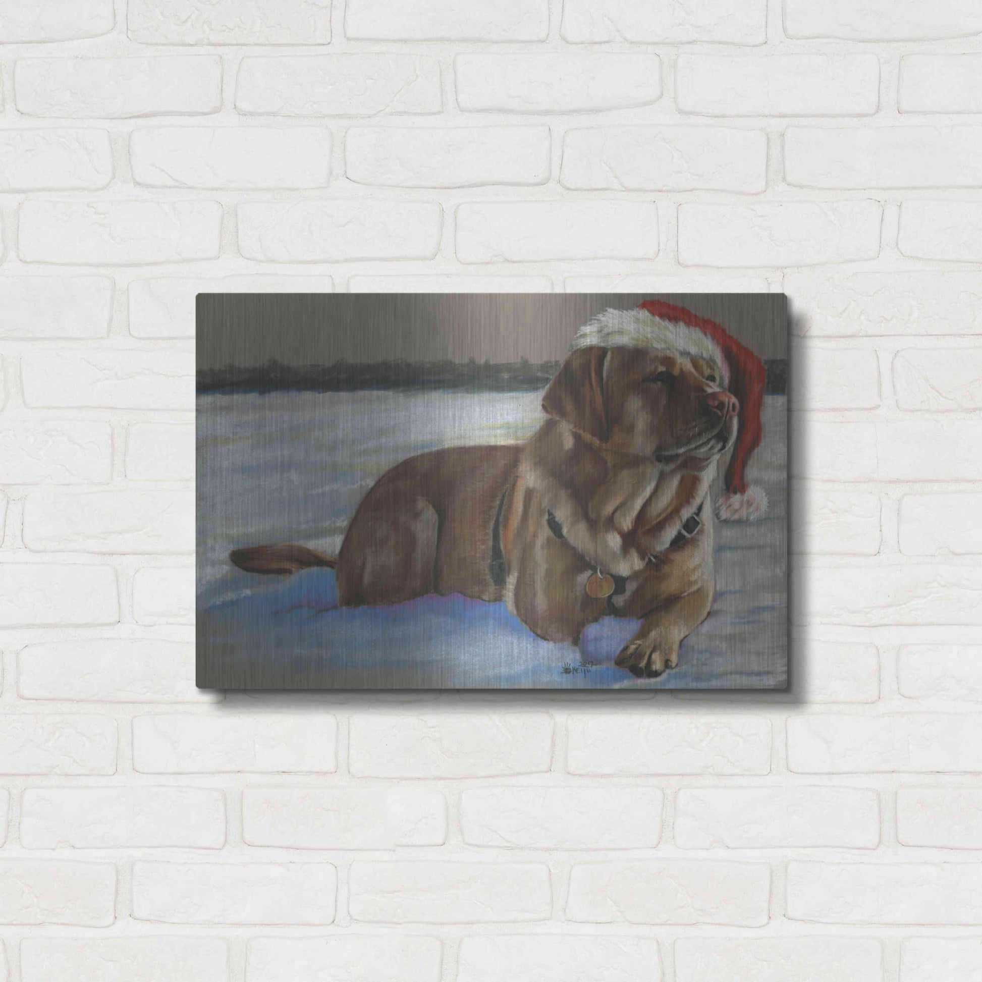 Luxe Metal Art 'Santa's Fuzzy Elf' by Barbara Keith, Metal Wall Art,24x16