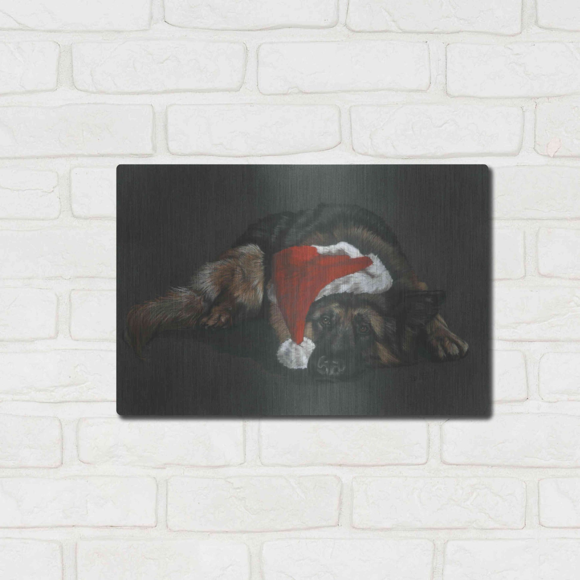 Luxe Metal Art 'Weihnachts Hound' by Barbara Keith, Metal Wall Art,16x12