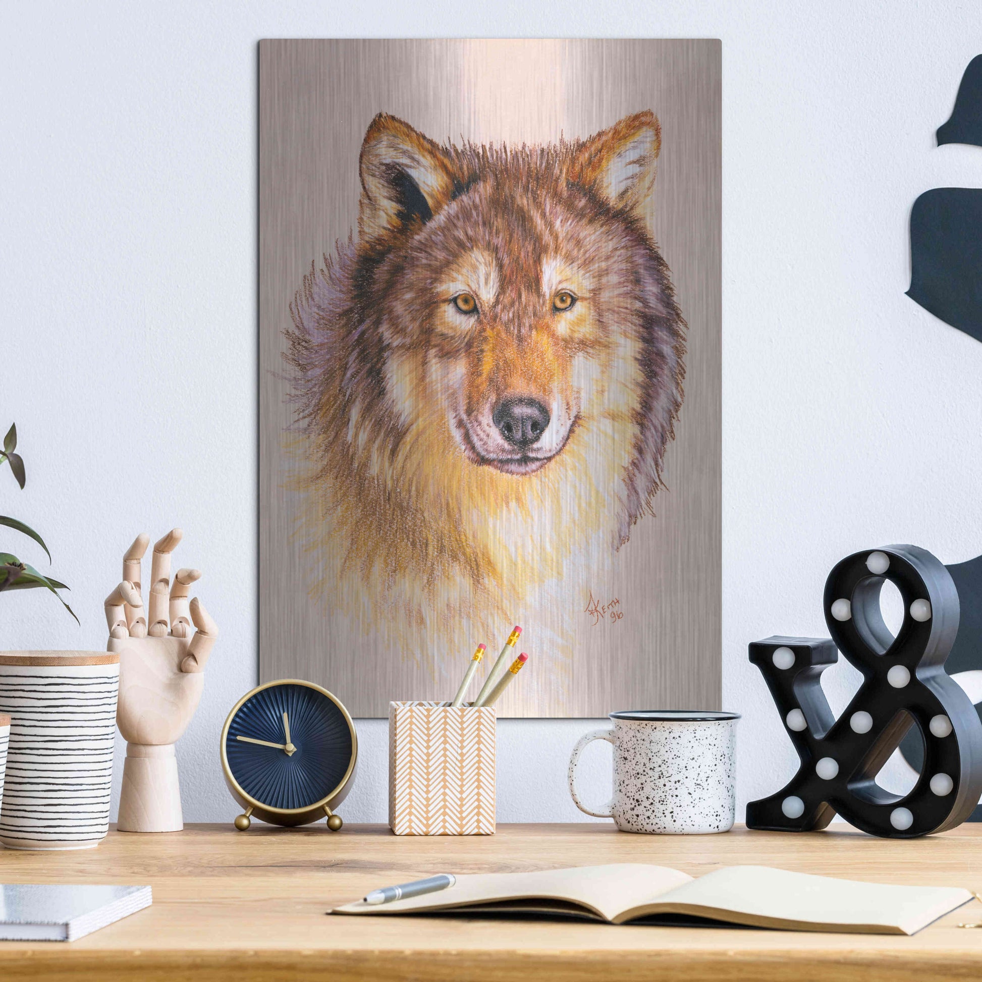 Luxe Metal Art 'Lobo' by Barbara Keith, Metal Wall Art,12x16